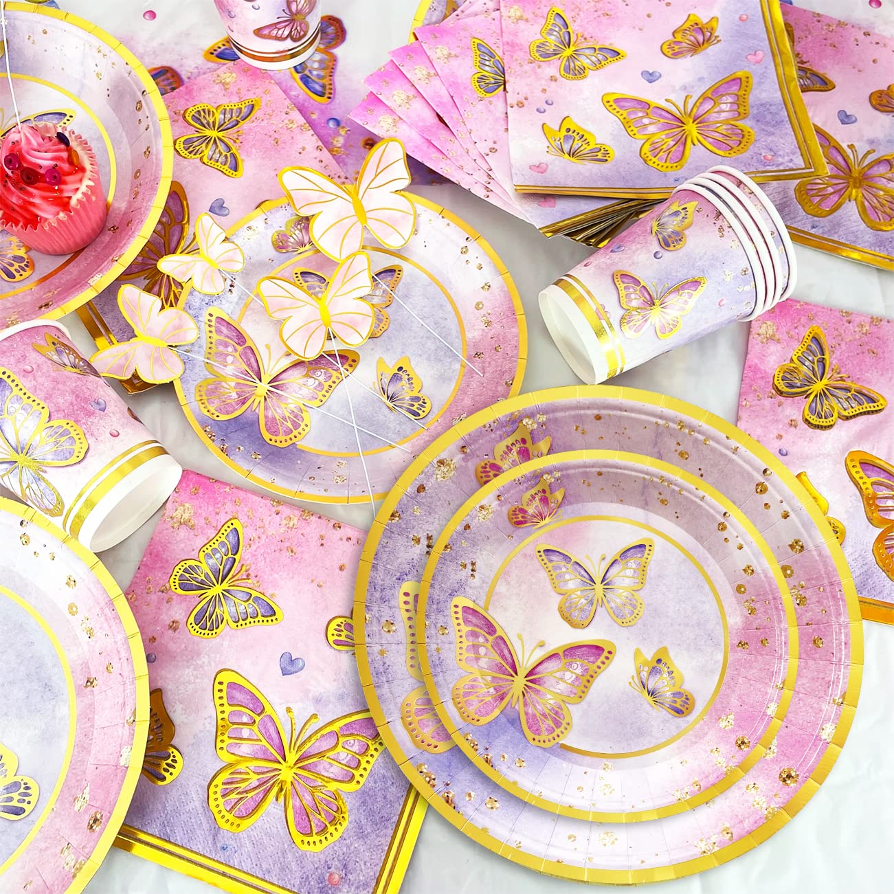 Butterfly Birthday Party Decorations for Girls - 20-Piece Butterfly Plates, Napkins & Backdrop Banner Set - Baby Shower & Birthday Party Supplies - Perfect for Indoor & Outdoor Celebrations