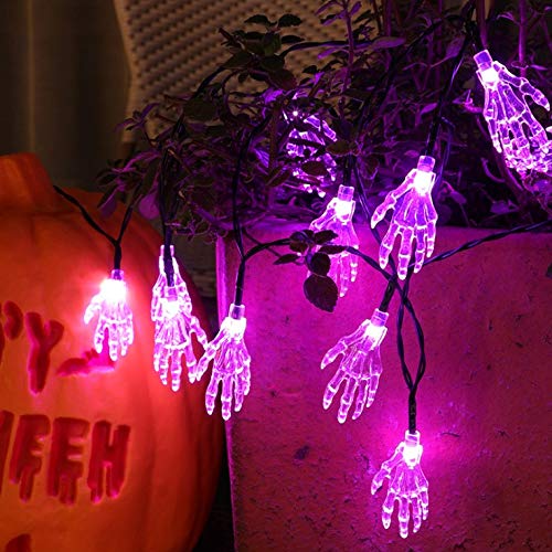 20 LED Halloween Skeleton Hands String Lights - 9.8FT Battery Operated Fairy Lights for Indoor Outdoor Party, Christmas Holiday Yard Decor (Skeleton Hands) - Perfect for Halloween Decorations, Spooky Parties, Haunted House Themes, and Seasonal Home Decor