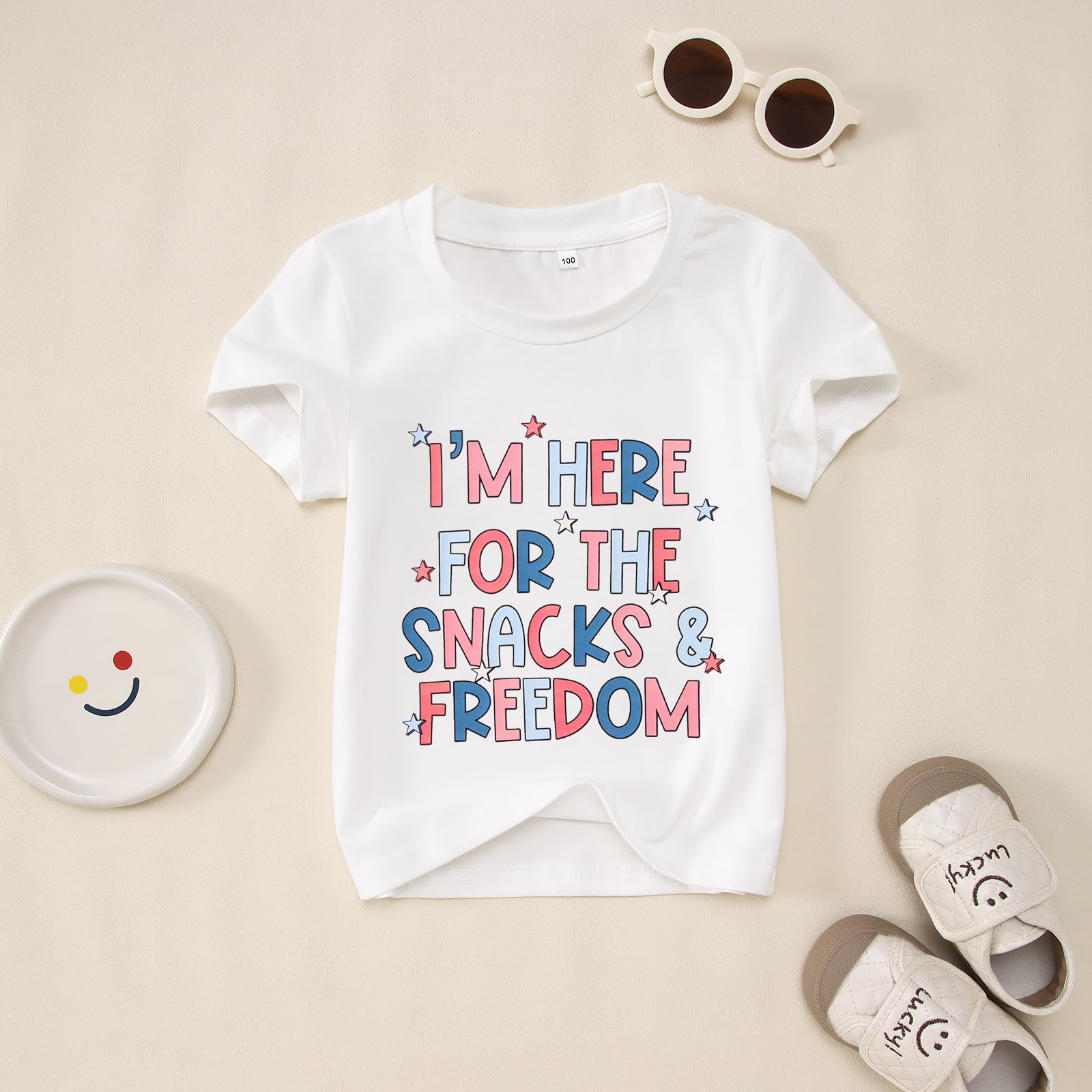 4th of July Kids Shirt - Patriotic 'I'm Here for The Snacks' Graphic Tee for Toddler Boys & Girls - Perfect for Independence Day Celebrations