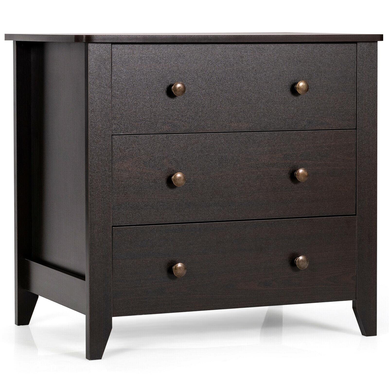 3-Drawer Dresser Chest - Espresso Wood Bedside Table for Bedroom & Living Room - 28