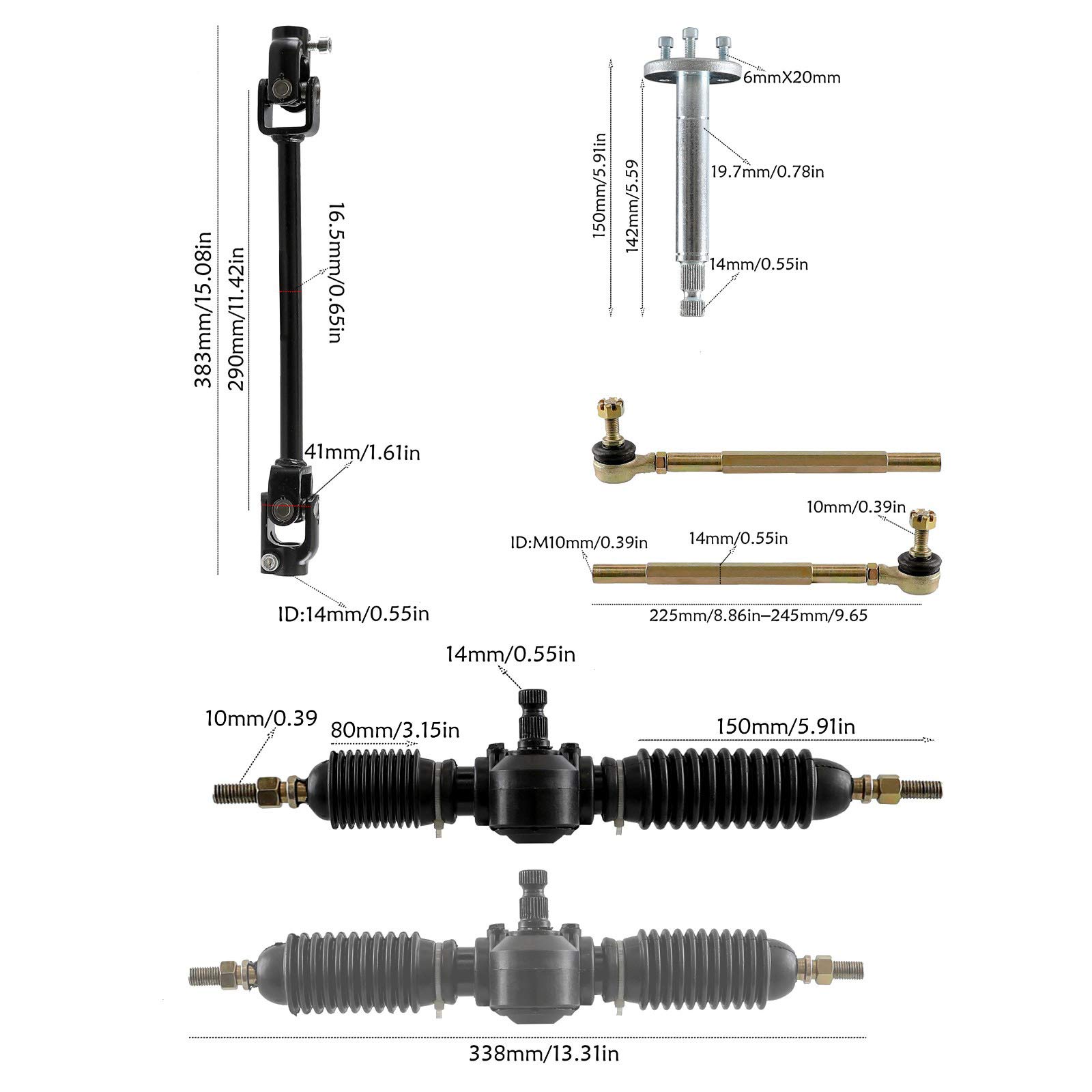4.10-6 Tubeless Tires with Steering Wheel Assembly, Adjustable Tie Rod Rack & Front Wheel Hubs Kit for 110cc-125cc Go Kart & Dirt Bike - Perfect for Off-Road Racing & Backyard Fun