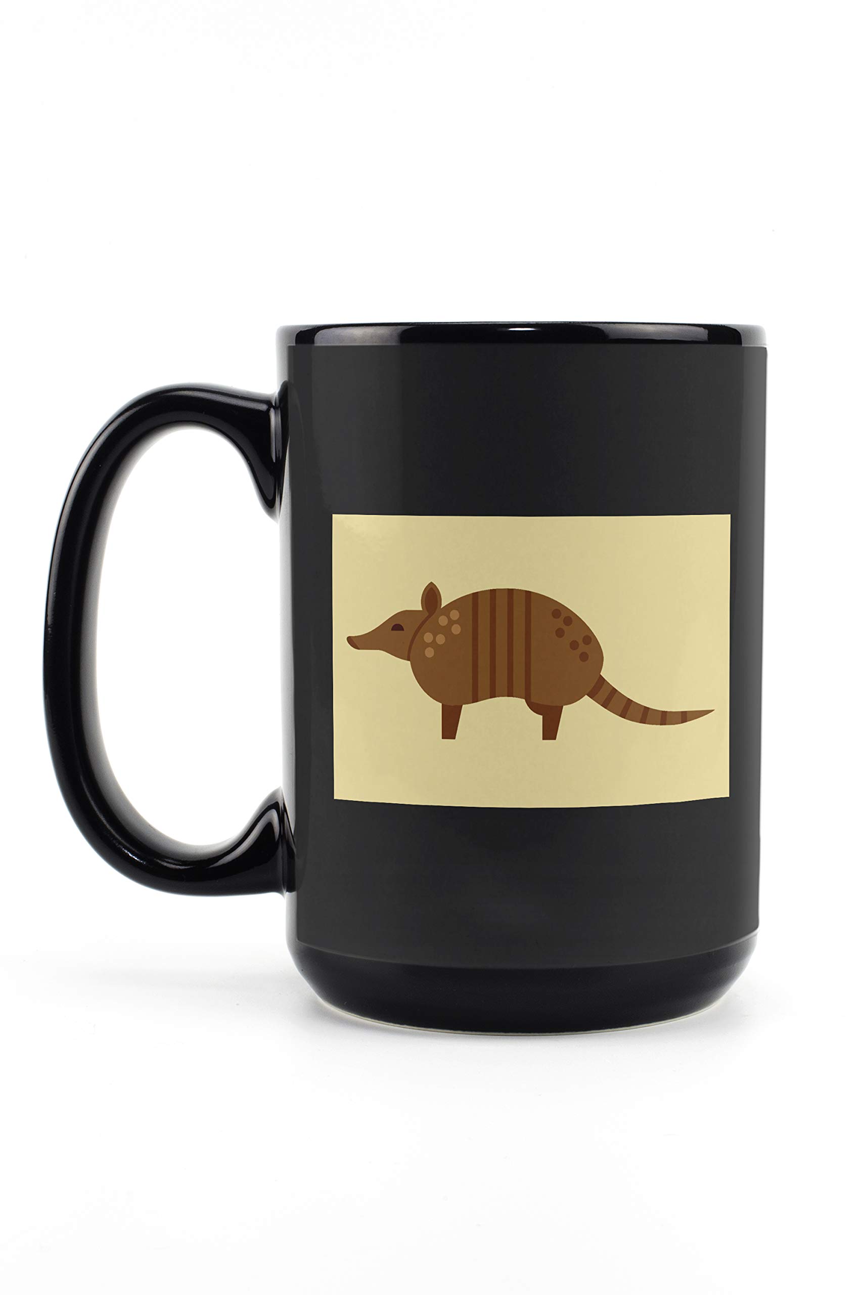 Armadillo Geometric Contour 15oz Black Ceramic Coffee Mug - Dishwasher & Microwave Safe - Perfect for Home, Office & Outdoor Use