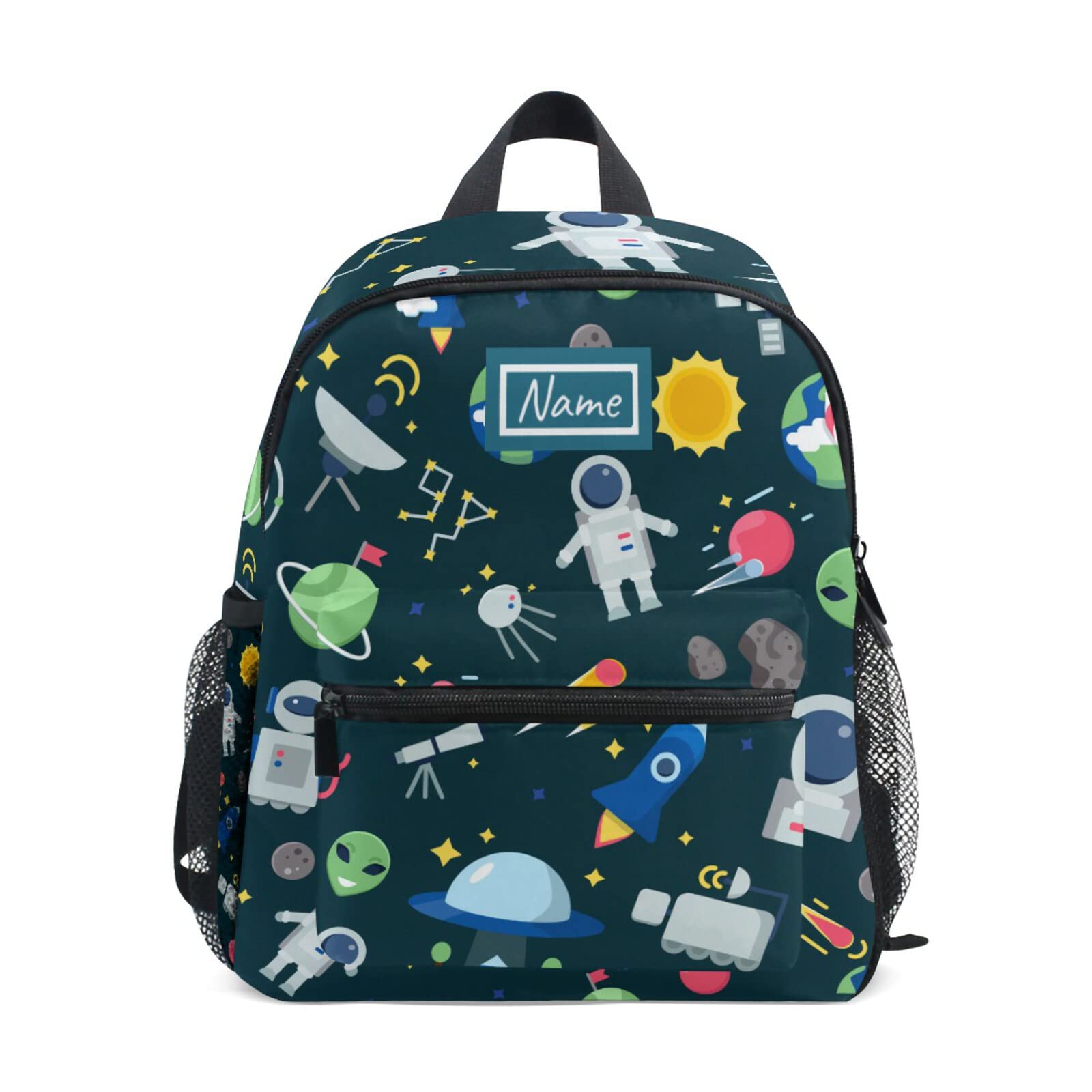 Custom Personalized Kids Backpack with Name - Cartoon Space Astronaut & Planets Design - School Bag for Boys & Girls - Perfect for Daycare, Kindergarten, Preschool & Travel - Cute Nursery School Backpack for Toddlers (Great for School, Outdoor Adventures & Daily Use)