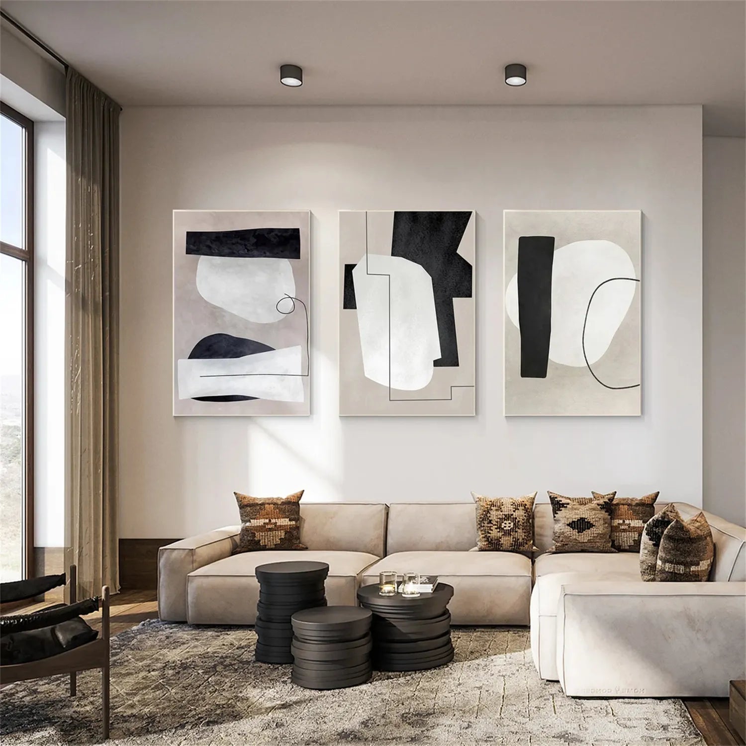 Custom Abstract Tranquility Wall Art Set of 3 - Modern Canvas Paintings for Living Room, Bedroom & Office Decor #WS179