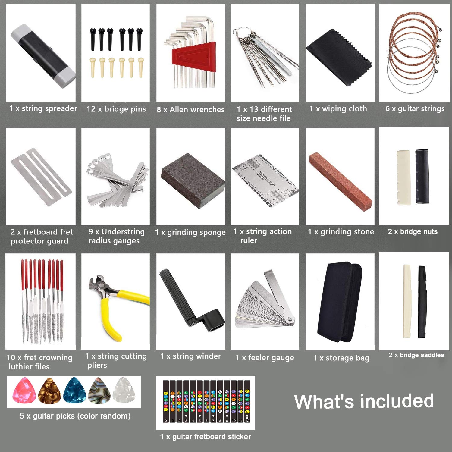 72PCS Professional Guitar Repair & Maintenance Tool Kit with Strings, Picks, Bridge Pins & Gauge - Complete Guitar Accessories Set for Acoustic, Electric Guitar, Ukulele, Bass & Banjo - Perfect for Musicians, DIY Repairs & Home Studio Use