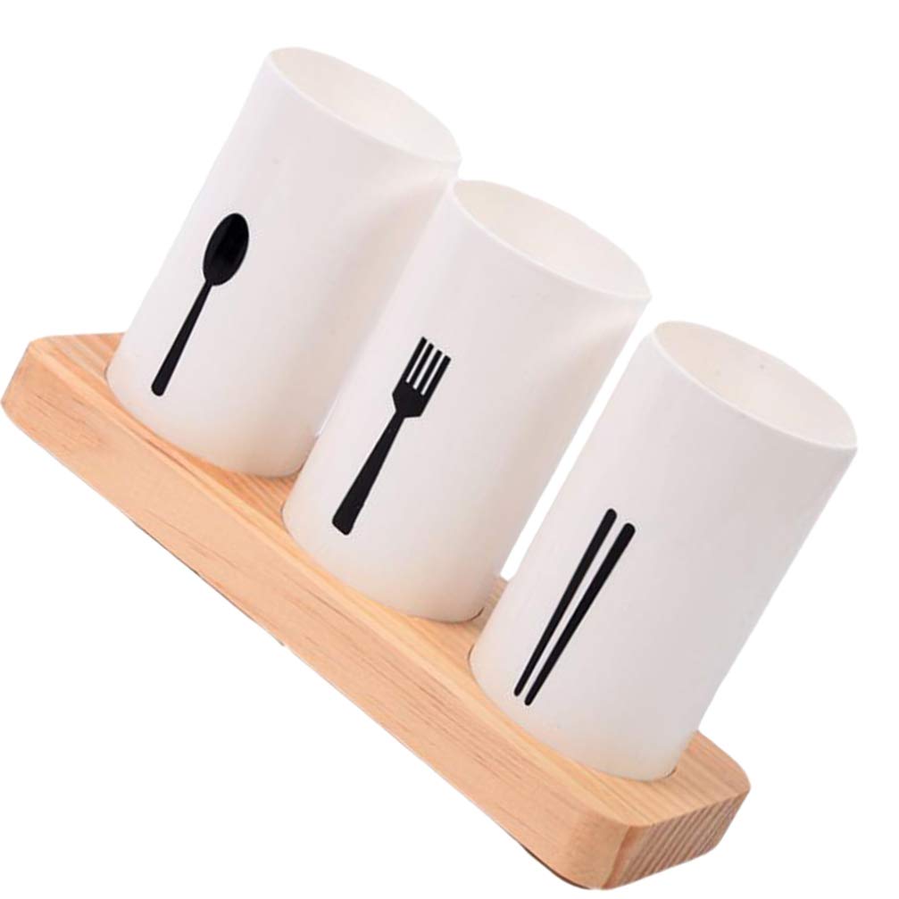 Hemoton Wooden Cutlery Holder Set - Stainless Steel Utensil Drying Rack with Wood Base for Kitchen Countertop Storage - Organize Forks, Knives, Spoons - Perfect for Bar, Restaurant & Home Kitchen Organization