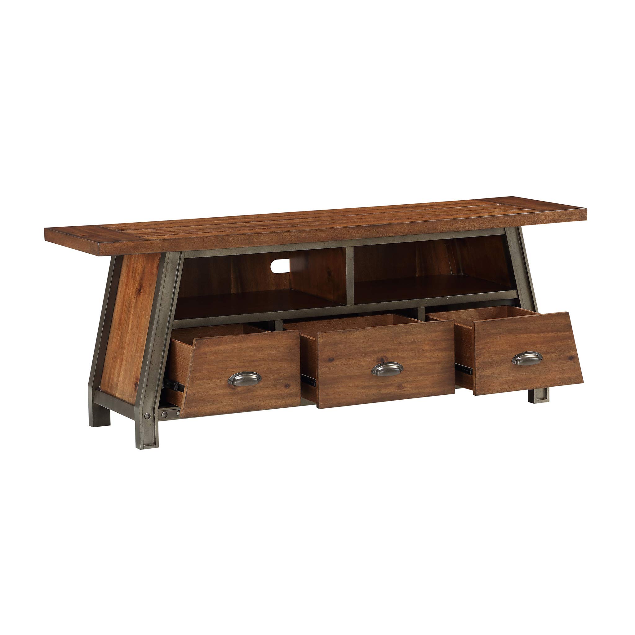 Homelegance 64 Inch TV Stand with Storage Shelf - Rustic Brown Wood Entertainment Center for Living Room, Bedroom & Home Theater