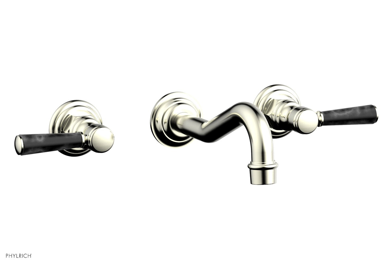 HENRI Wall Lavatory Set - Black Marble Lever Handles 161 13 | Modern Bathroom Faucet for Powder Room, Guest Bath & Luxury Home Decor