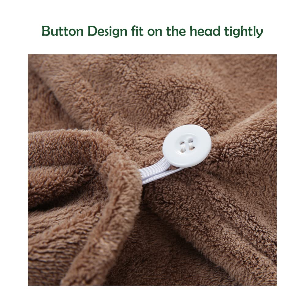 2 Pack Super Absorbent Microfiber Hair Drying Towels - Hair Wrap Turban with Button for Fast Drying (Star Green & Camel) | Perfect for Post-Shower, Salon, Travel & Home Hair Care