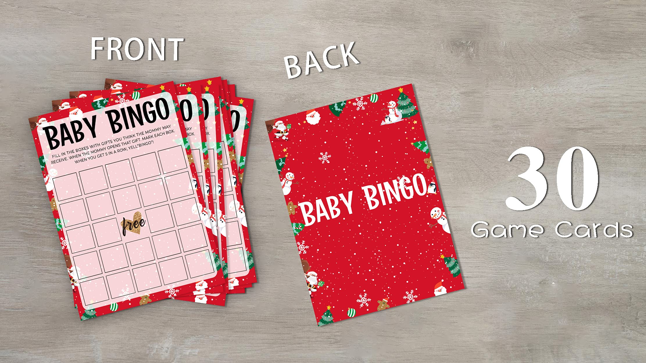 Baby Shower Game Cards - Set of 30 Gender Neutral Baby Bingo Cards for Christmas Parties & Newborn Celebrations - Perfect for Baby Showers, Gender Reveals & Holiday Gatherings
