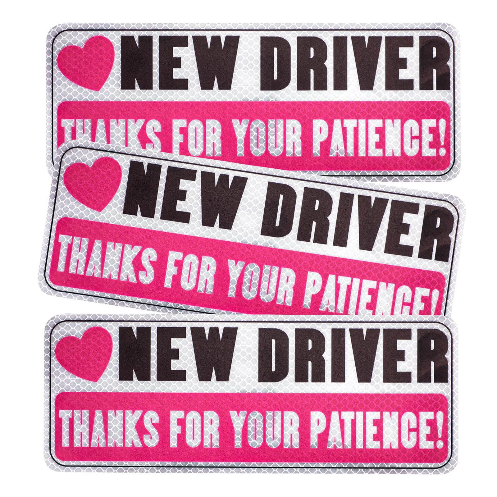 3pcs Reflective New Driver Stickers - Removable Bumper Decals for Novice Drivers | Car Exterior Accessories | Improve Road Safety for New Drivers | Perfect for Commuting, Driving Practice & Night Visibility