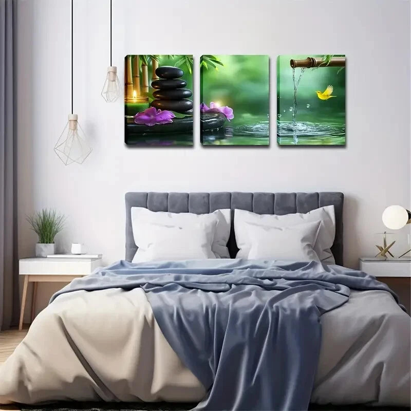 3-Piece Purple Flowers & Serene Waters Wall Art Set - Framed Canvas 40x60cm - High Quality Print - 100% Australian Made - Ready to Hang - Perfect for Living Room, Bedroom & Office Decor