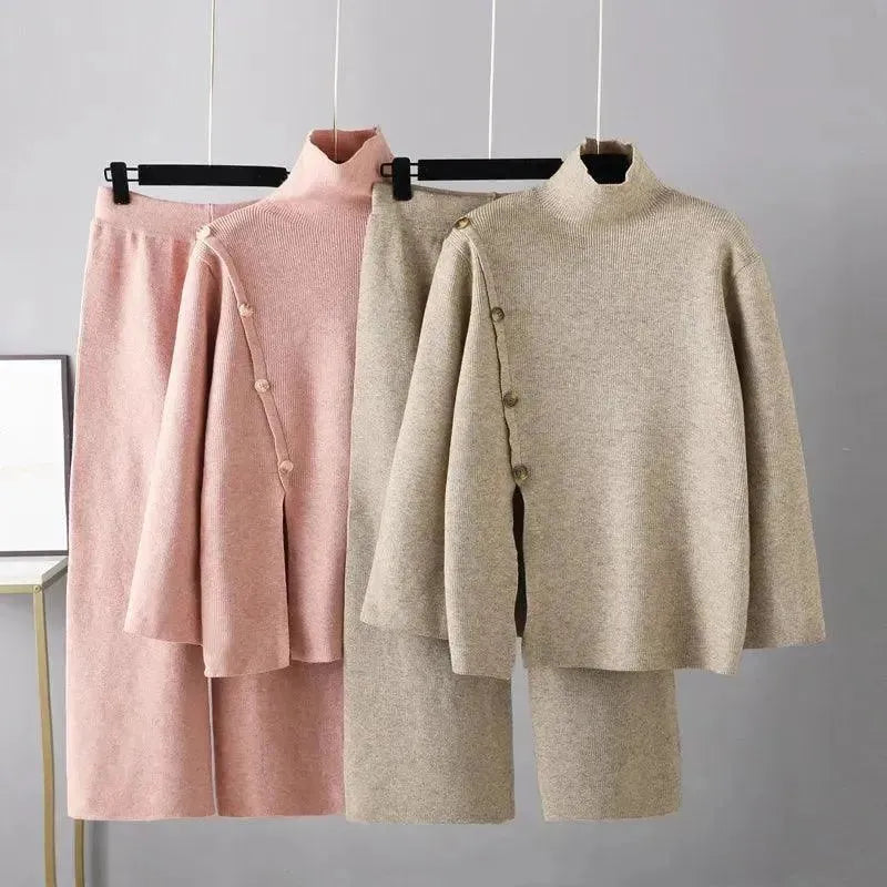 Women's Cozy Casual Wool Two Piece Pants Set - Soft Winter Lounge Outfit for Home & Office Wear