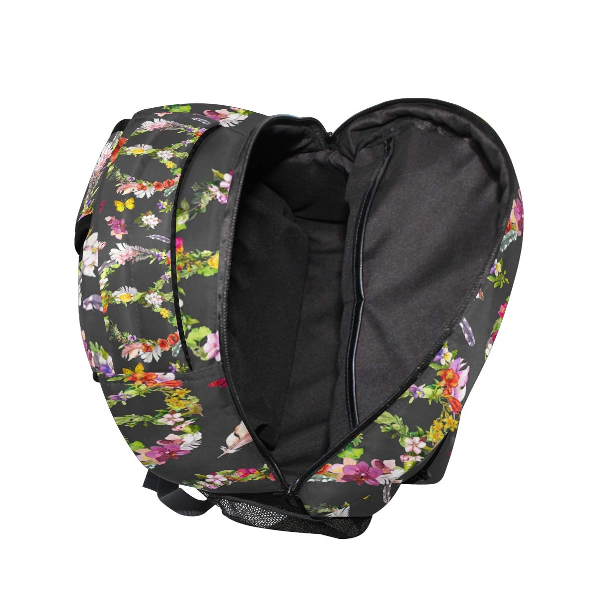 ALAZA Hippie Peace Sign Floral Butterfly Feather Large Backpack - 17 Inch Laptop Backpack with Multiple Pockets for Women, Travel, School & Work | Waterproof College Bookbag for iPad Tablet & Essentials