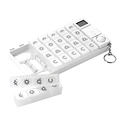 7-Day Digital Pill Organizer with 28 Compartments & 5 Alarm Reminders | Luminous LCD Backlight for Medications, Vitamins & Supplements | Perfect for Travel, Elderly Care & Daily Medication Management - White