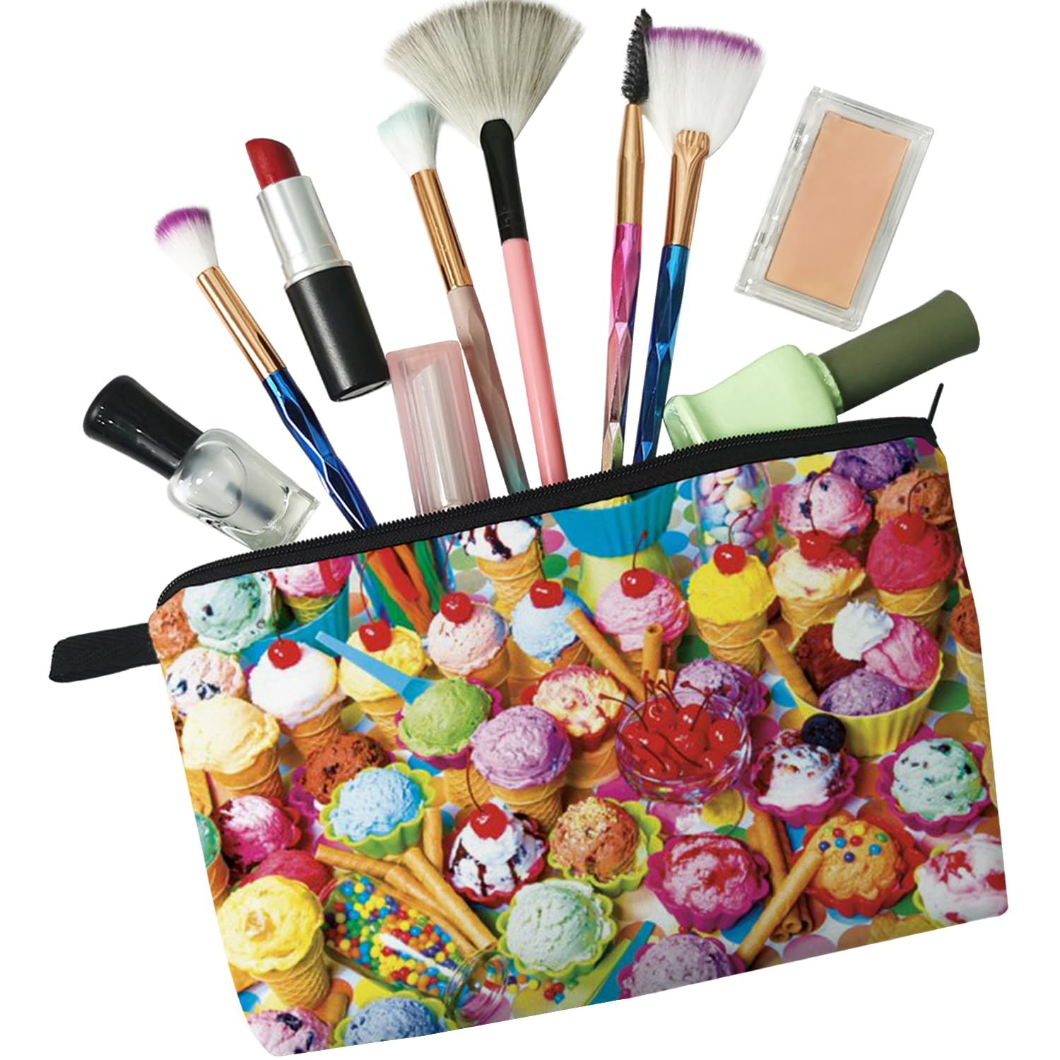 Cute Ice Cream Cosmetic Bag for Women - Small Makeup Pouch for Purse, Travel & Toiletry - Zipper Organizer for Girls & Teens - Perfect Gift for Sweet Tooth Lovers - Great for Everyday Use, Beach Trips & Birthday Presents