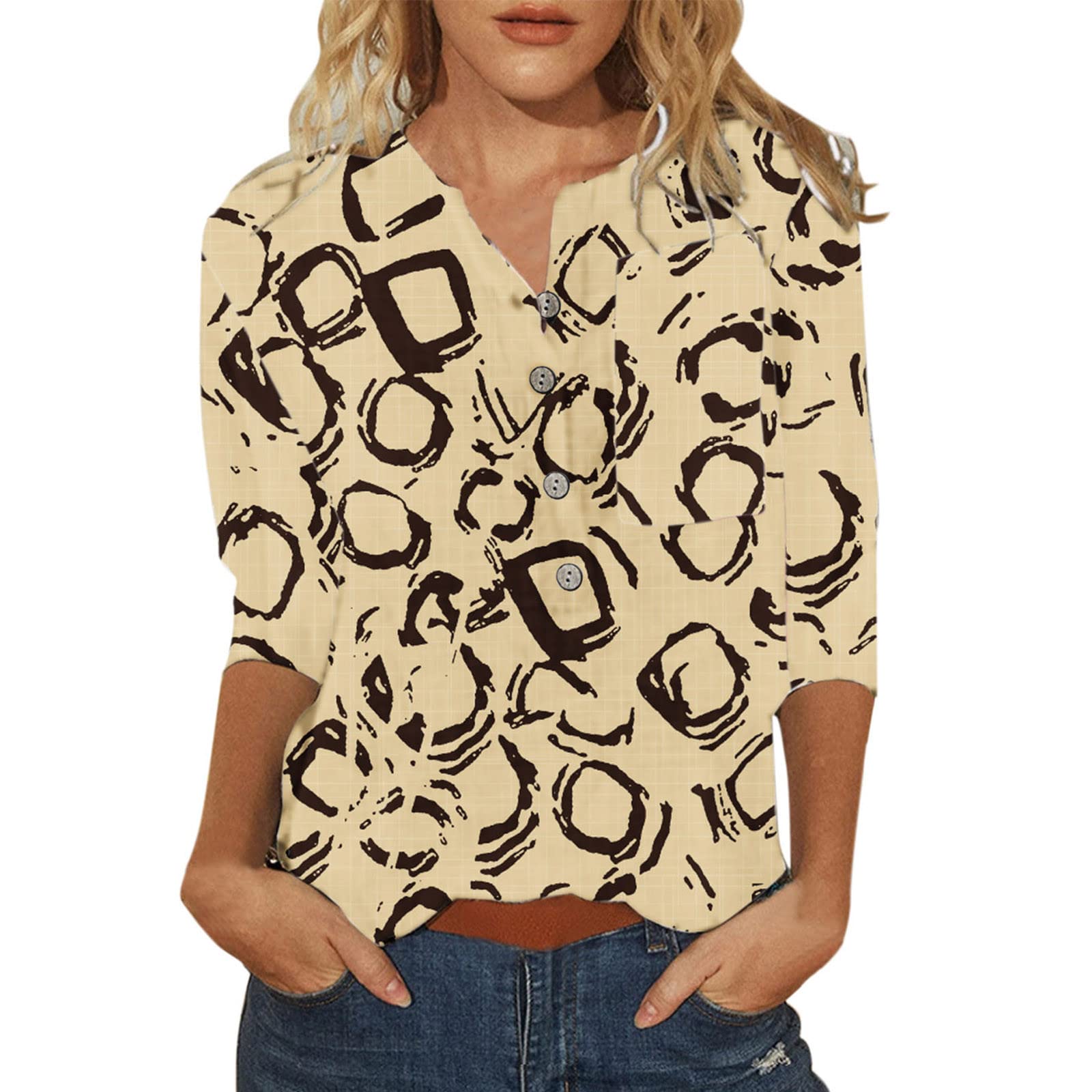Plus Size Women's Summer Tops - Casual Loose Fit 3/4 Sleeve Tie Dye Blouses for Beach, Vacation & Everyday Wear
