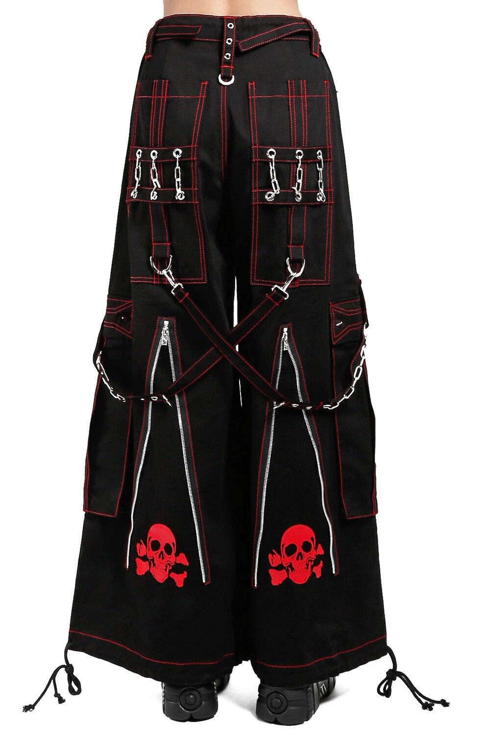 Tripp Black & Red Skull Print Back Up Pants - Gothic Punk Streetwear for Concerts, Halloween & Alternative Fashion