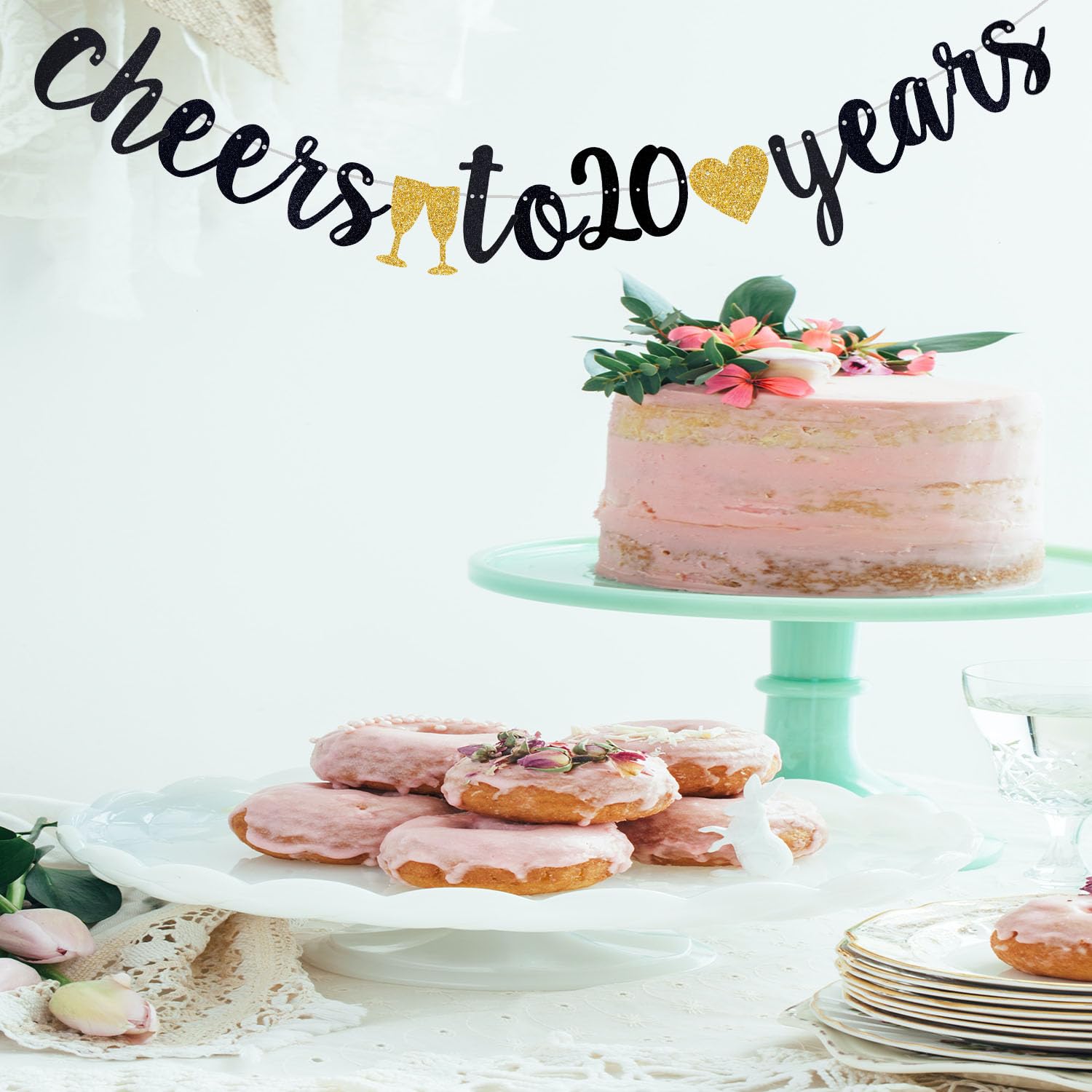 Happy 20th Birthday Banner & 20th Anniversary Decor - Black Paper Sign with Pre-Strung String - Perfect for Milestone Celebrations, Parties & Special Events
