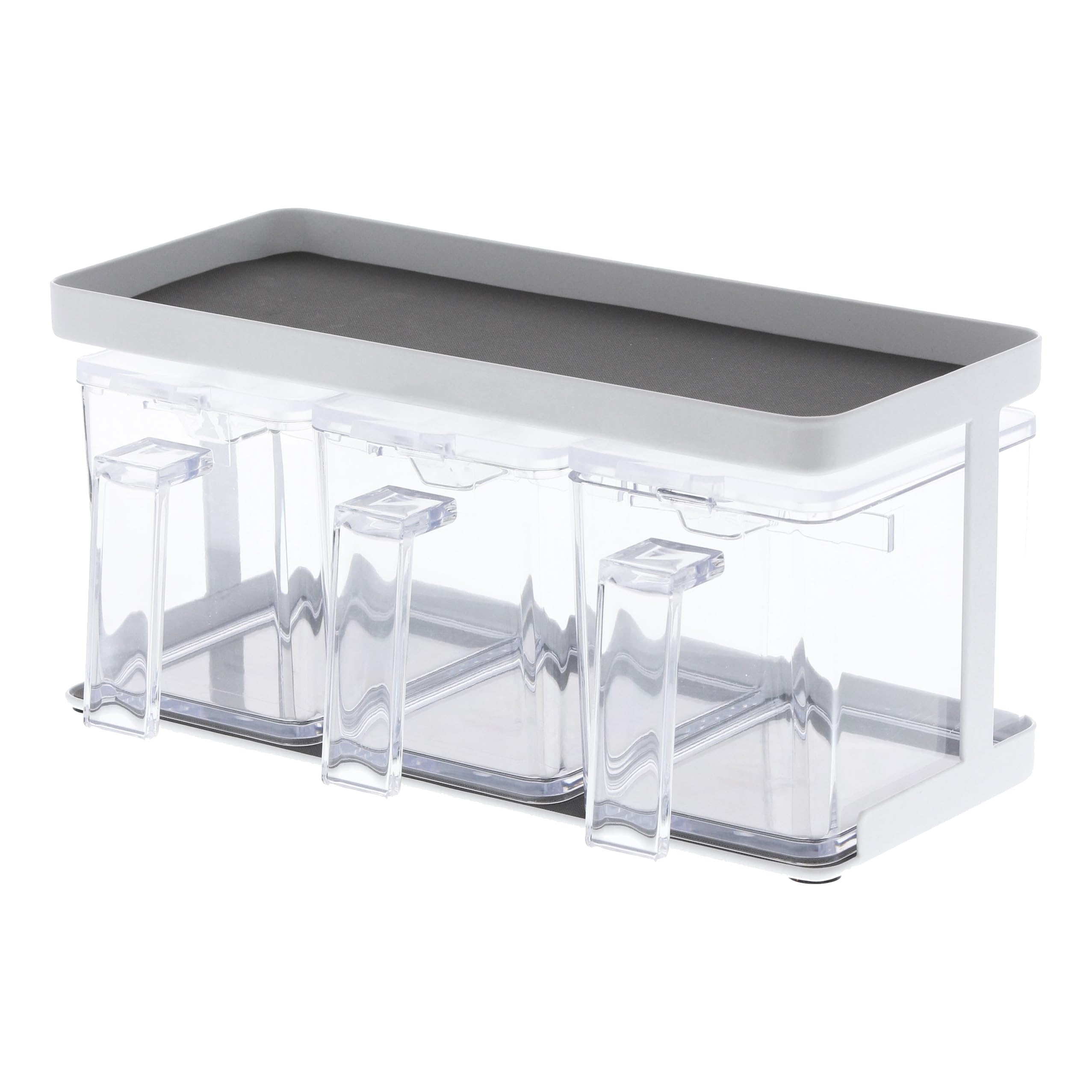 Yamazaki Home Pantry Canisters with Rack - Kitchen Storage Containers Organizer | Stainless Steel & Plastic Food Storage Canisters | White Airtight Canisters for Flour, Sugar, Coffee, Tea | Perfect for Pantry, Countertop & Kitchen Organization
