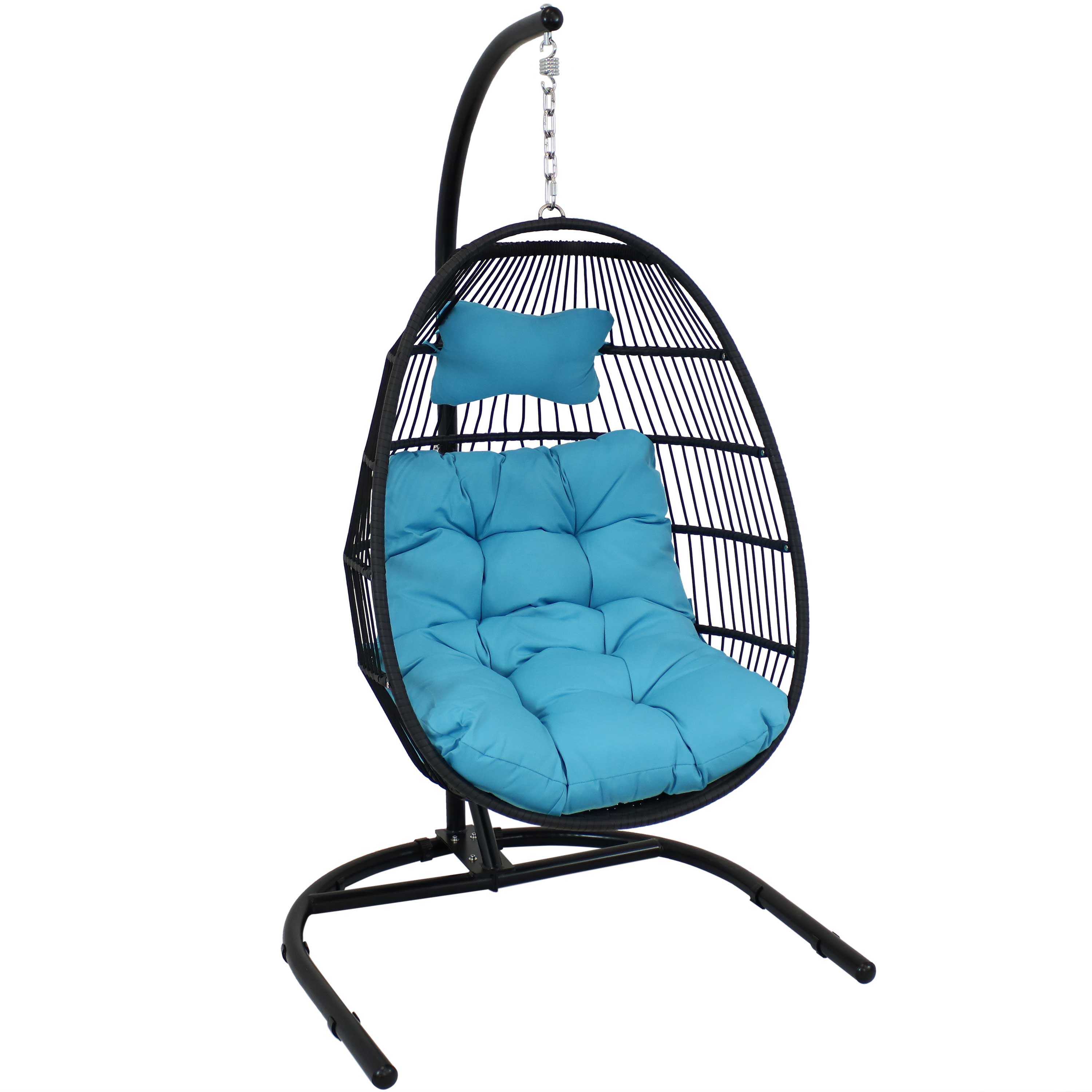 Sunnydaze Julia Outdoor Hanging Egg Chair with Stand & Cushion - Patio, Garden, Backyard Relaxation Swing for Porch & Poolside