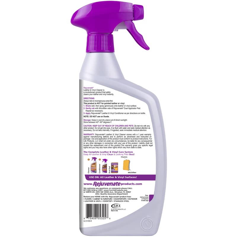 Rejuvenate Leather Cleaner & Conditioner - 24 oz Bottle for Sofa, Car Seats, Jackets & Bags | Deep Cleans & Protects Genuine & Faux Leather | Safe for Cars, Furniture & Accessories