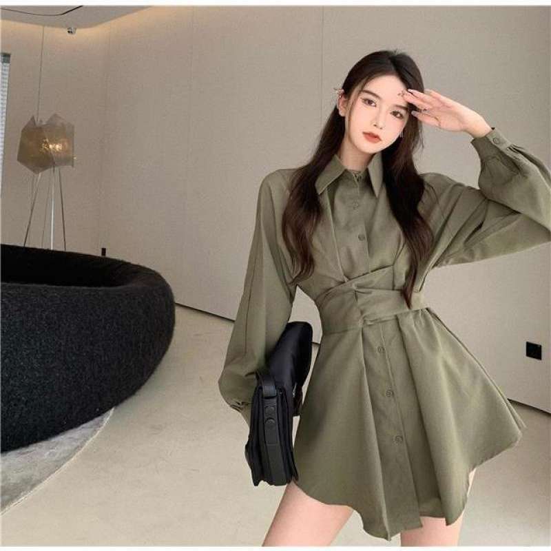 Stylish French Shirt Dress with Tie Waist - Women's Autumn Fashion for Office, Dating & Casual Outfits