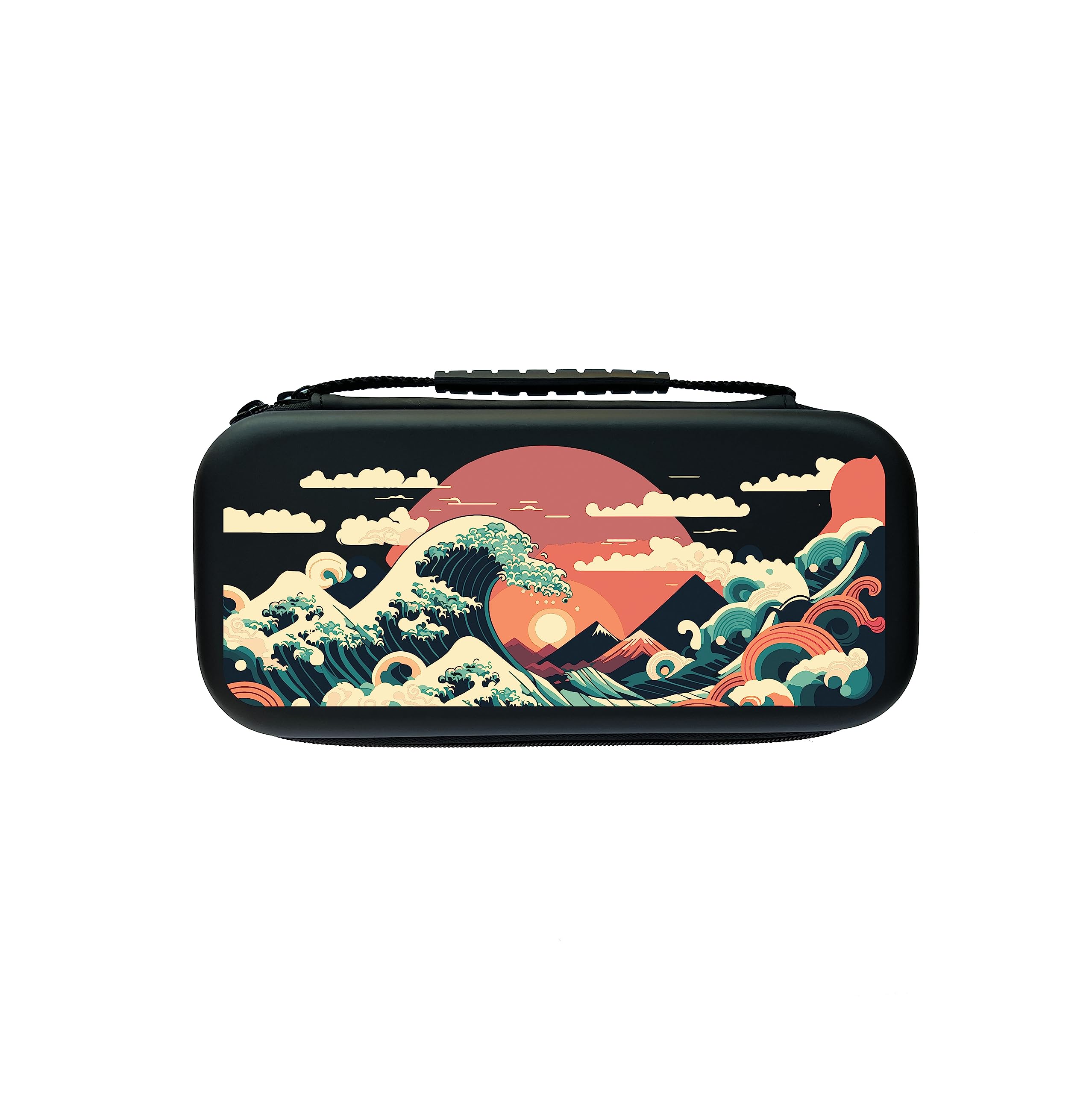 Premium Nintendo Switch Case for OLED/Lite - Japanese Wave Design Protective Hard Shell with 20 Game Cartridge Slots | Travel-Friendly Gaming Accessory for Commuting, Vacations & Home Storage
