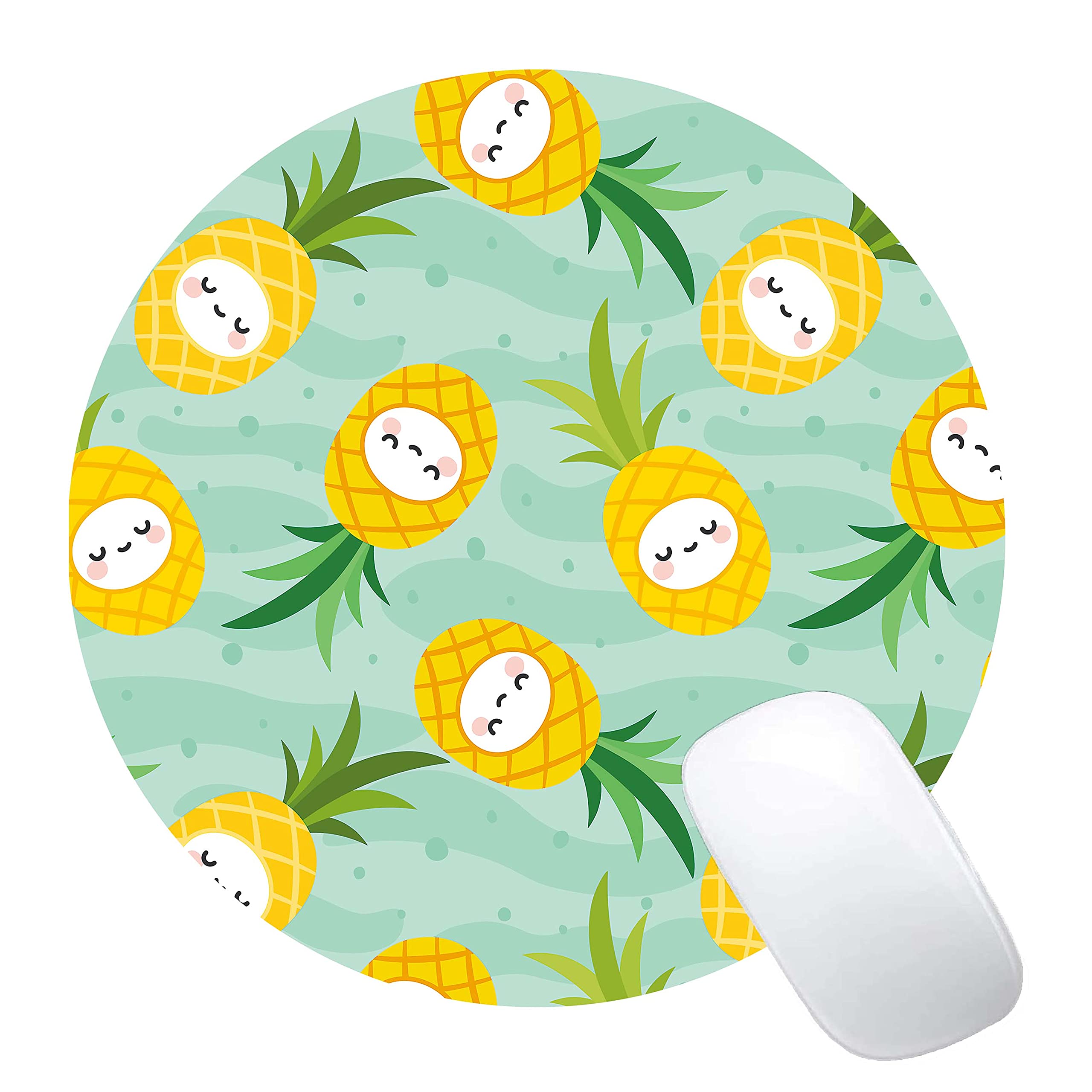 Round Pineapple Mouse Pad - Cute Gaming Mousepad with Custom Designs, Non-Slip Rubber Base for Laptop & Office Use | Portable Wireless Mouse Mat for Work, Gaming & Home Decor
