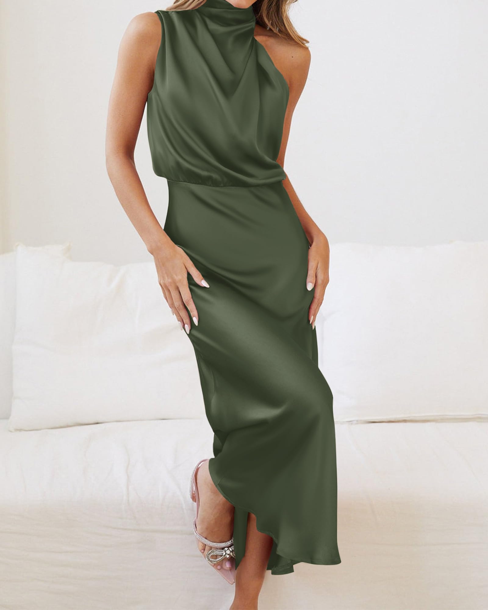 BTFBM Women's Sleeveless Cocktail Dress - Mock Neck Keyhole Back, Elastic High Waist, Elegant Evening Party Maxi Dress for Wedding Guest, Prom, Gala & Special Occasions