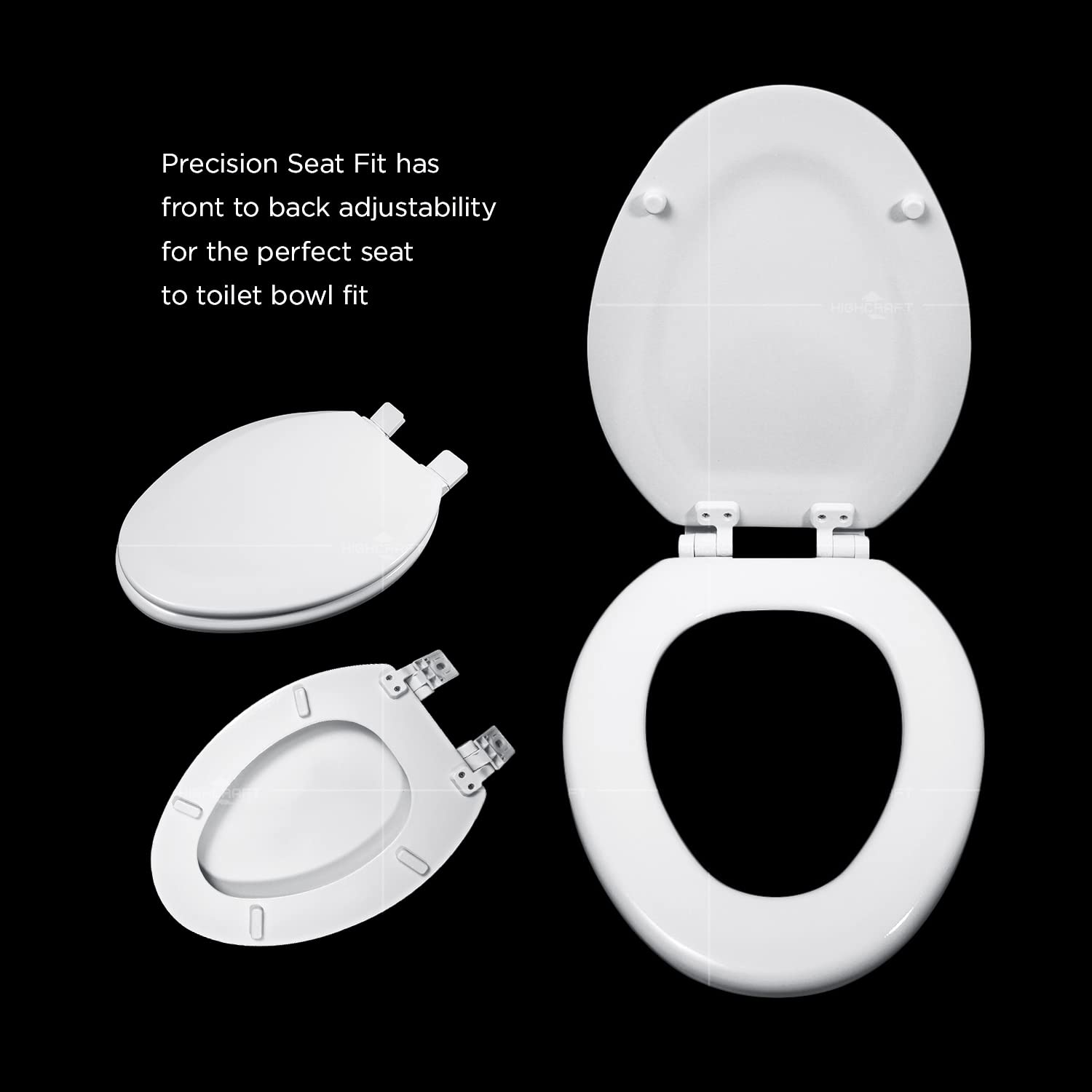 W4TSWE Elongated Molded Wood Toilet Seat with Slow Close, Easy Removal & Adjustable Hinges - White | Durable & Hygienic Bathroom Upgrade for Homes, Hotels & Offices