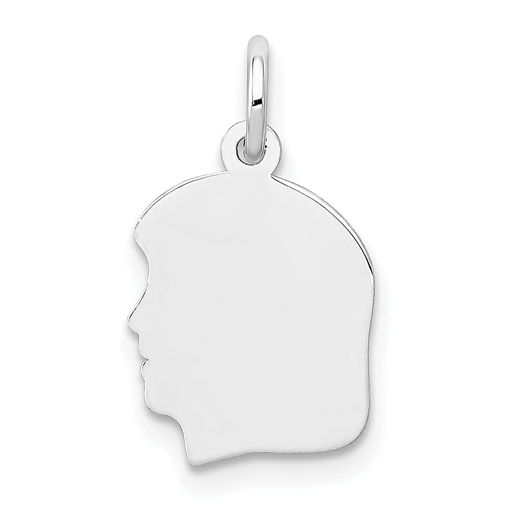 14K White Gold Engravable Baby Girl Charm Necklace Pendant - Small .018 Depth Facing Left Disc with Boy Head - Elegant Fine Jewelry for Women | Perfect Gift for Her, Baby Shower Present, Christening Keepsake, First Birthday Gift