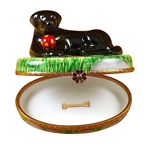 Authentic Limoges Porcelain Black Lab with Ball Figurine - Handcrafted in France | Perfect for Home Decor, Collectibles & Gifts