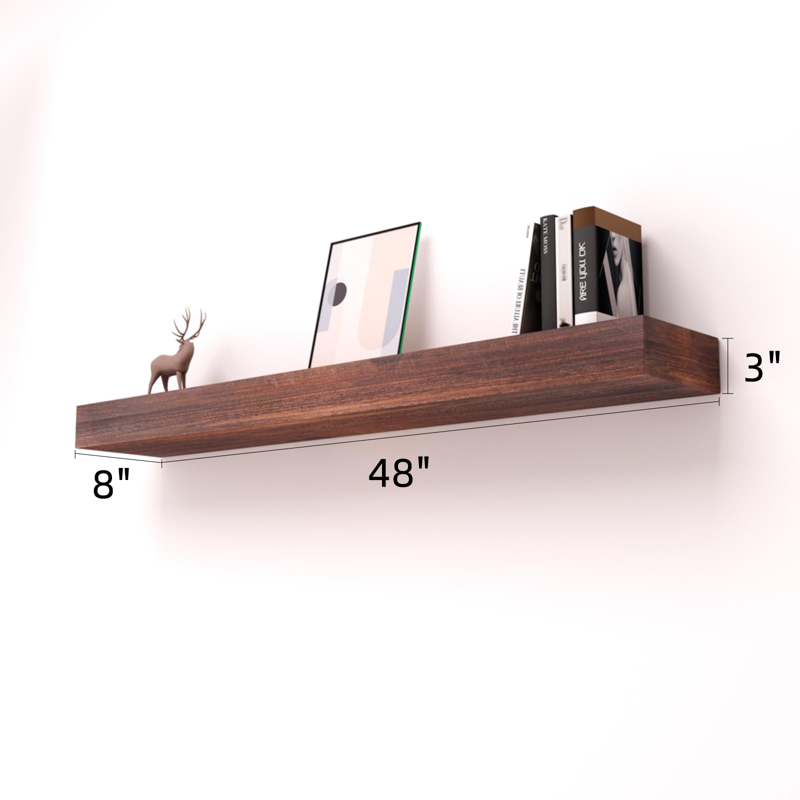 48 Inch Solid Wood Floating Shelf - SAUMONIERES Fireplace Mantel Shelf, Wall Mounted Hollow Shelf for Living Room, Bedroom & Office Decor (Brown)