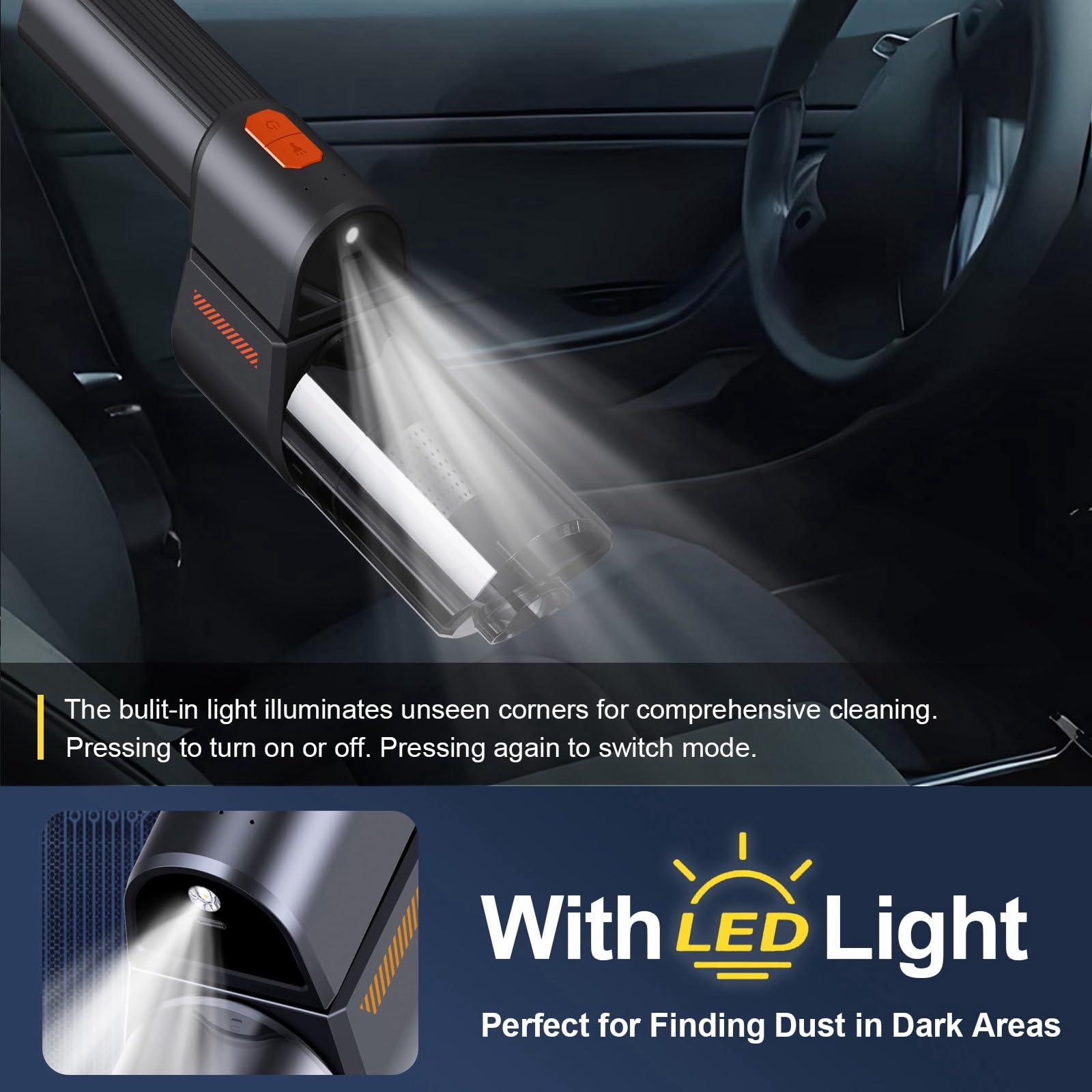 Tesla Car Vacuum Cleaner Cordless - 18000PA High Power Handheld Vacuum for Model Y/3/S/X Accessories | 8-in-1 Portable Vac with LED Light, 3 Speeds & 180° Foldable Design | Fast 2H Charge | Perfect for Car Interior Cleaning, Pet Hair Removal & Home Use