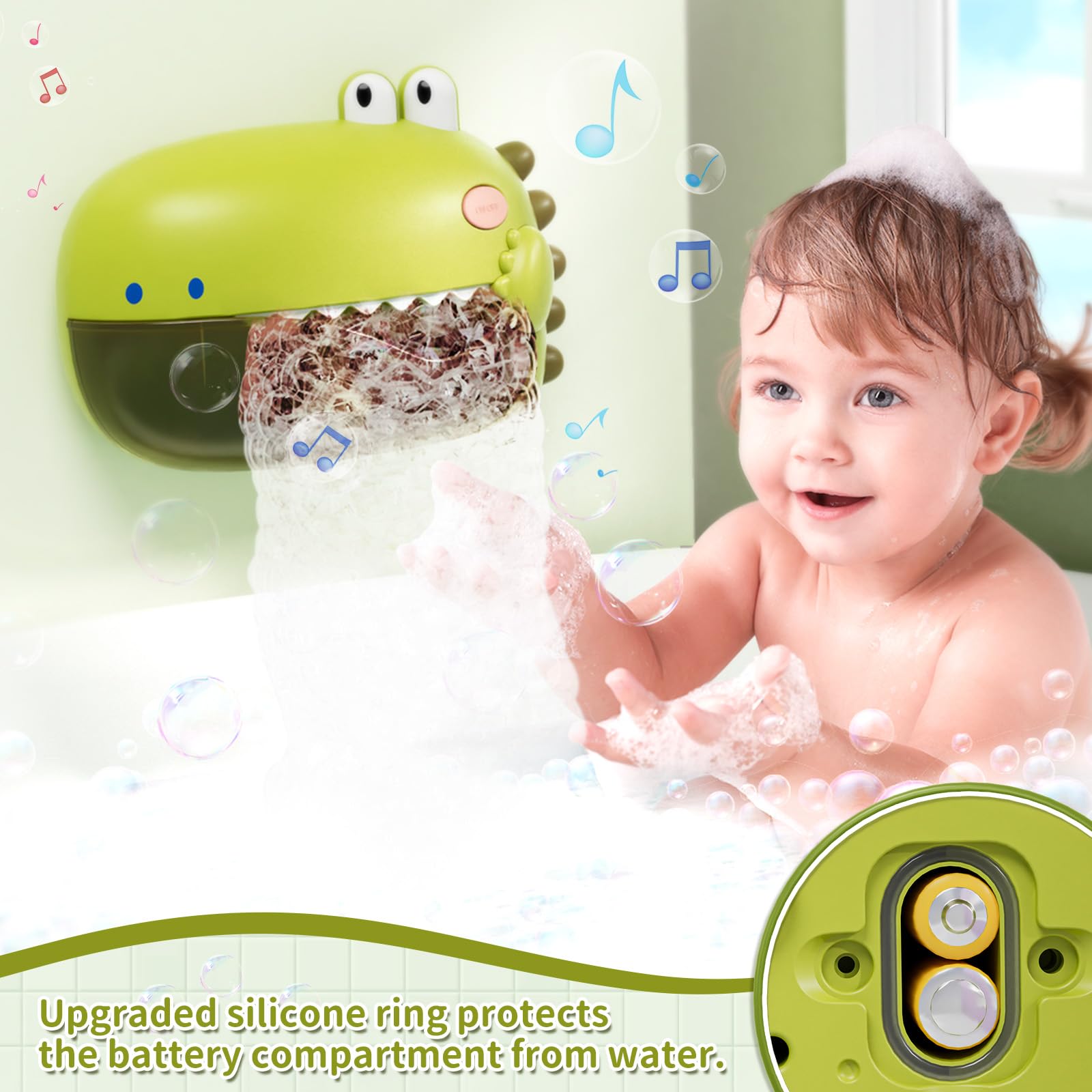 Lehoo Dinosaur Bubble Bath Toy Machine with Music - Fun Toddler Bath Toys for Boys & Girls Ages 1-3 - Green Castle Bath Time Play Set for Kids | Perfect for Bathtub Fun, Sensory Play & Early Learning