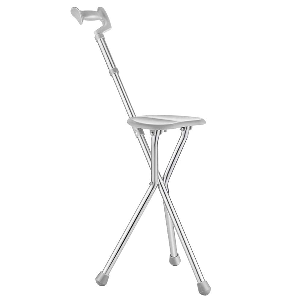 Portable Folding Cane Chair for Elderly & Disabled - Adjustable 3 Height Aluminum Walking Aid with 75kg Weight Capacity - Ideal for Outdoor Activities, Travel & Daily Mobility Support