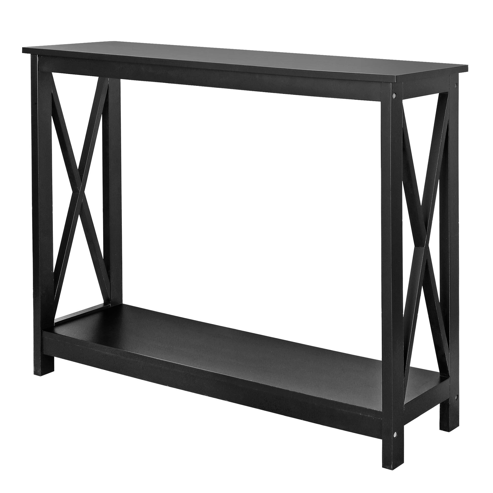 ZENY 2-Tier Console Table - Narrow Entryway Sofa Table with Shelves for Hallway, Foyer & Living Room - Modern Black Entrance Table for Small Spaces & Home Decor