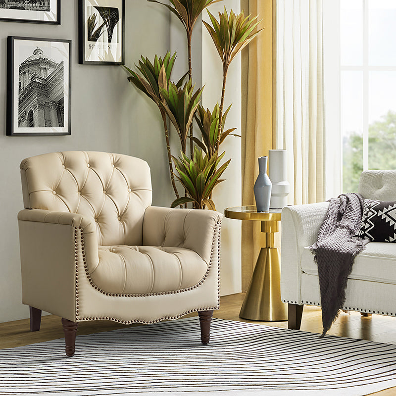 Premium Genuine Leather Armchair - Handcrafted Modern Lounge Chair for Living Room, Office & Study - Brown Leather Recliner with Solid Wood Frame - Perfect for Home Decor & Relaxation