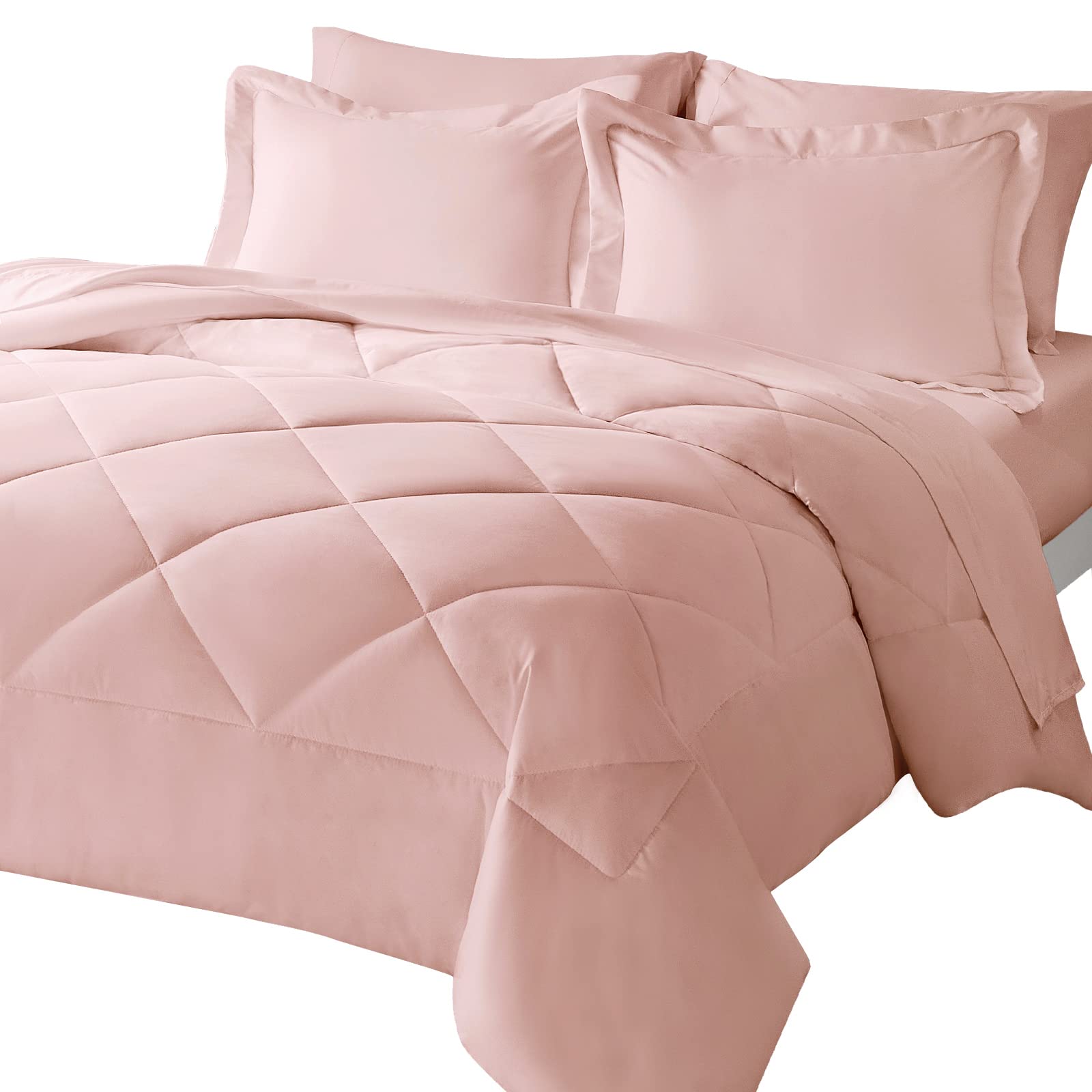 CozyLux 7-Piece King Size Comforter Set - All Season Bedding with Comforter, Pillow Shams, Sheets & Pillowcases | Soft Pink Luxury Bed in a Bag | Perfect for Master Bedroom, Guest Room & Dorm Decor