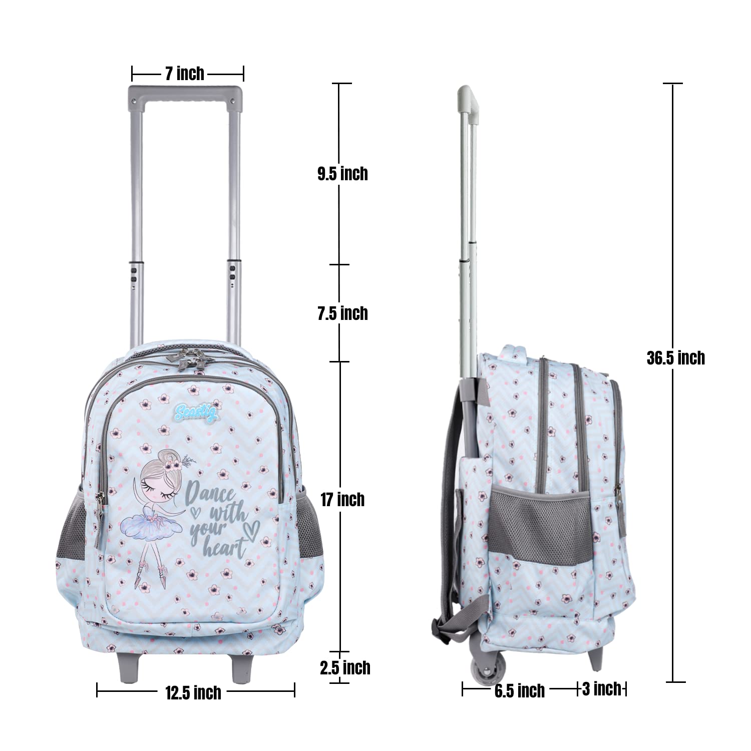 Seastig 18in Rolling Backpack for Kids - Double Handle Wheeled Backpack with Lunch Bag Set | School, Travel & Daily Use for Boys & Girls