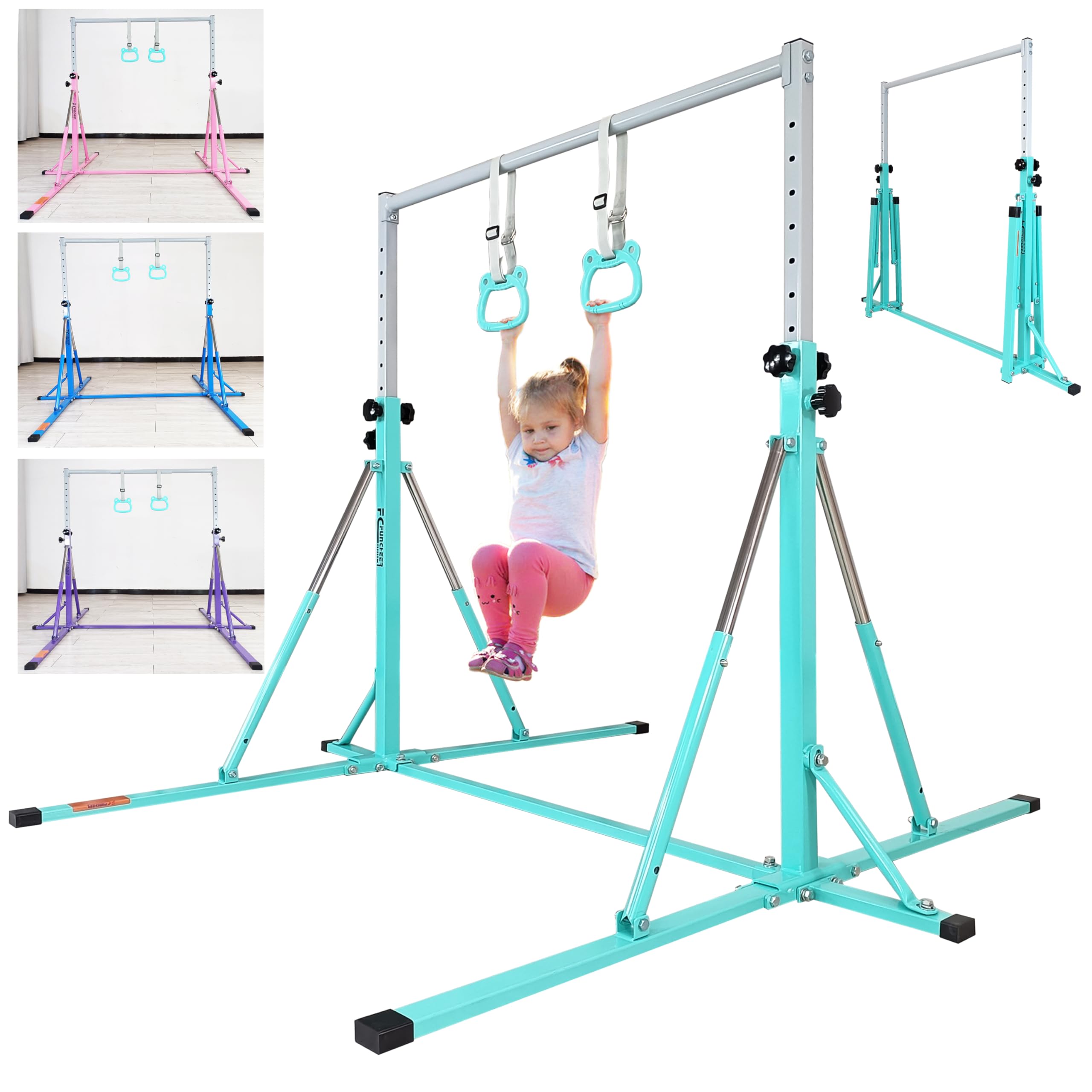 Foldable Gymnastics Bar for Kids Ages 3-15 | 5FT Adjustable Horizontal Training Bar with Triangle Stable Structure | Home Gym Equipment for Indoor Gymnastics Practice & Fitness Training