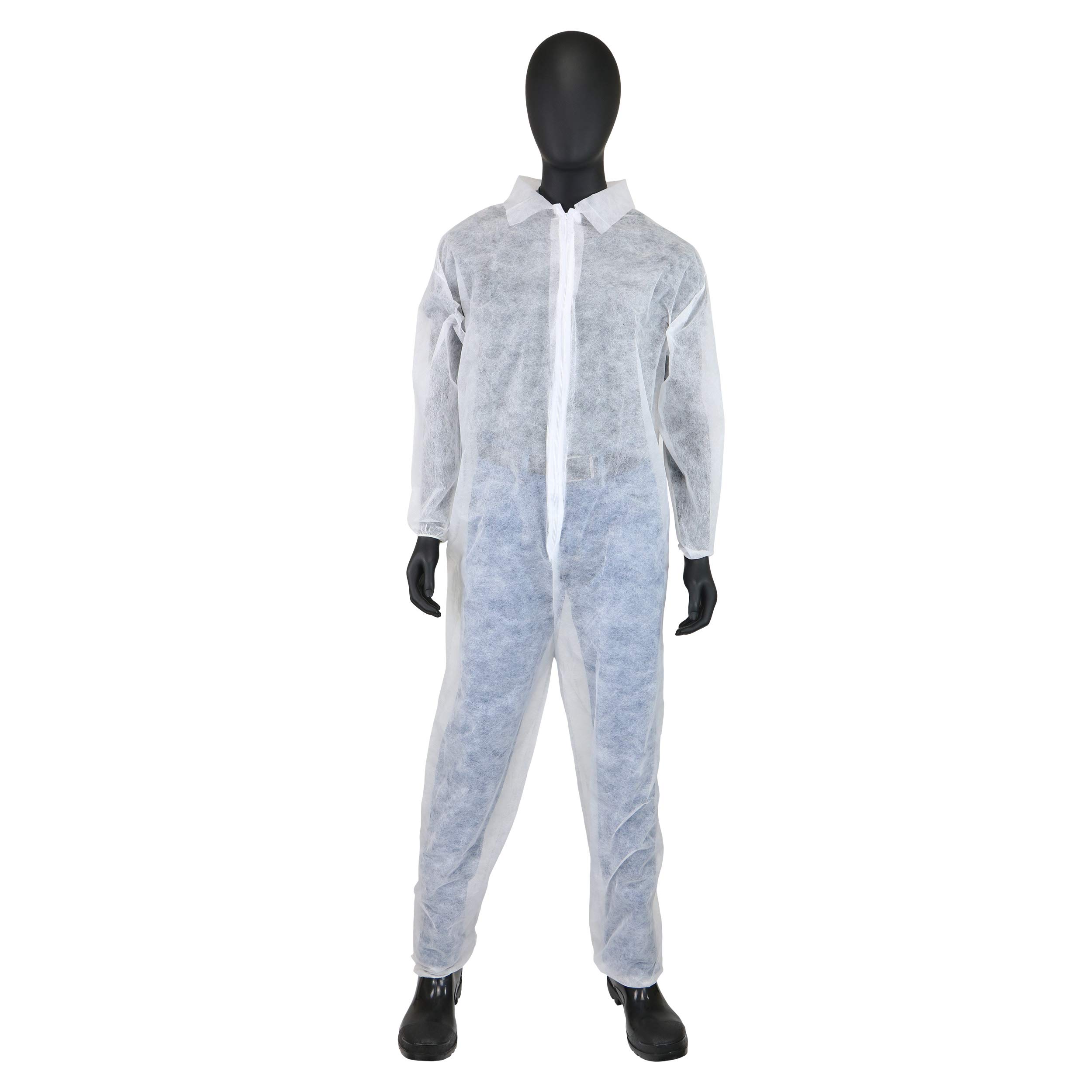 West Chester 3502 Standard Weight White Work Coveralls - Pack of 25 XL, Zipper Front Coveralls with Collar & Elastic Wrist/Ankle for Construction, Painting, Maintenance & Industrial Work