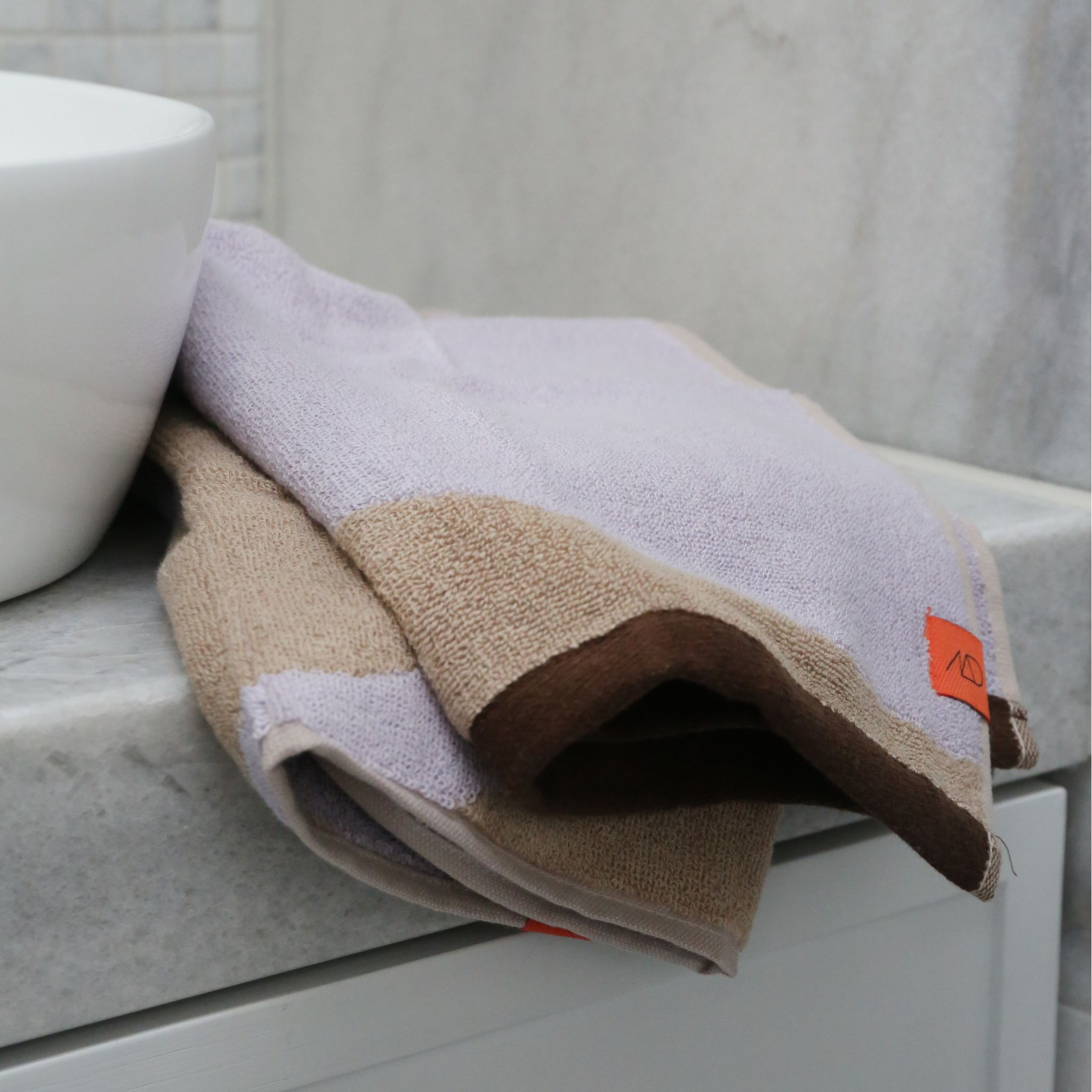 METTE DITMER Nova Arte Hand Towel Set of 2 - 40x55cm Soft Cotton Bath Towels in Sand & Lilac Colors - Perfect for Bathroom, Kitchen, and Guest Use