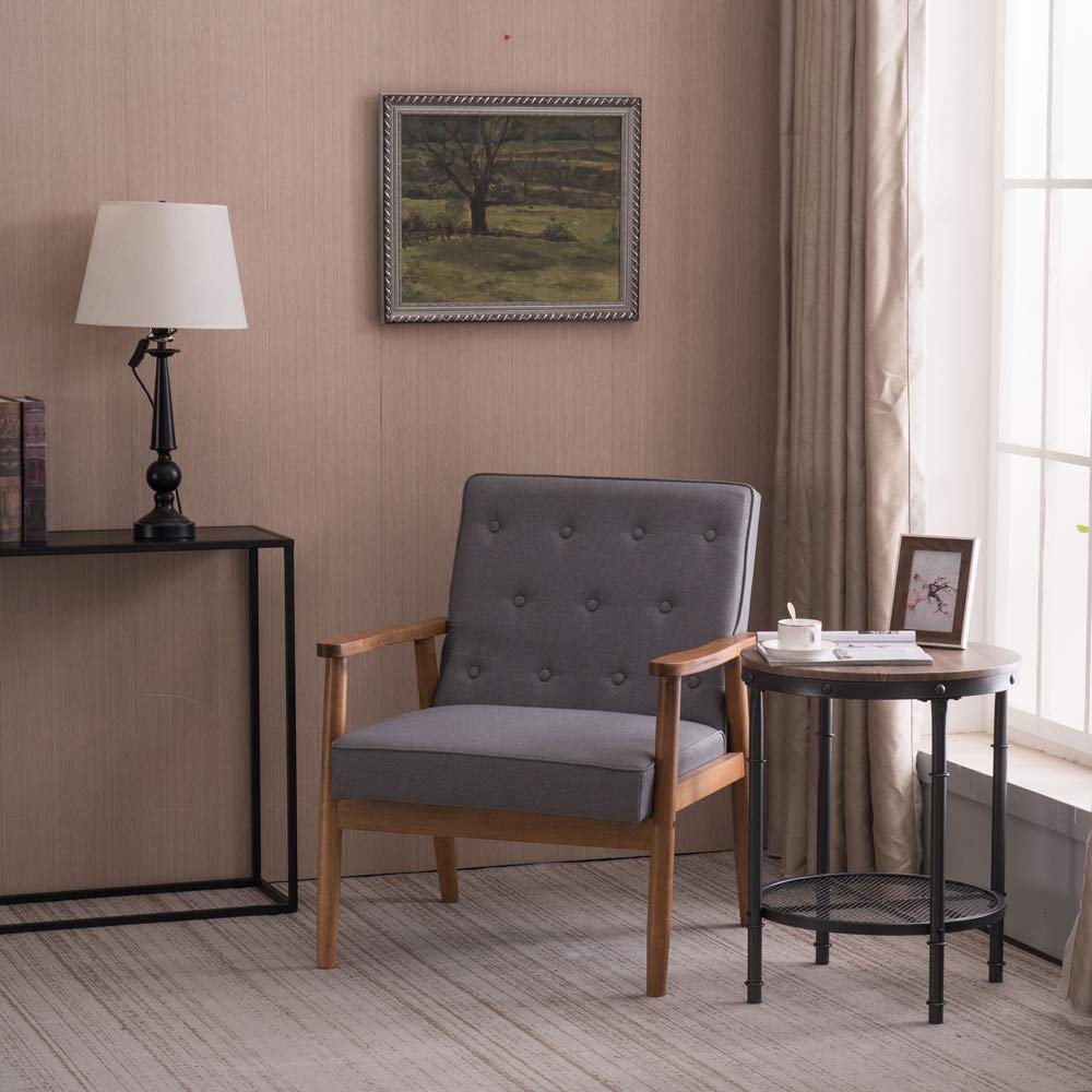 Modern Fabric Upholstered Arm Chair with Wooden Frame - Gray Lounge Chair for Living Room, Bedroom, or Office - Comfortable Single Sofa Chair for Relaxing and Reading