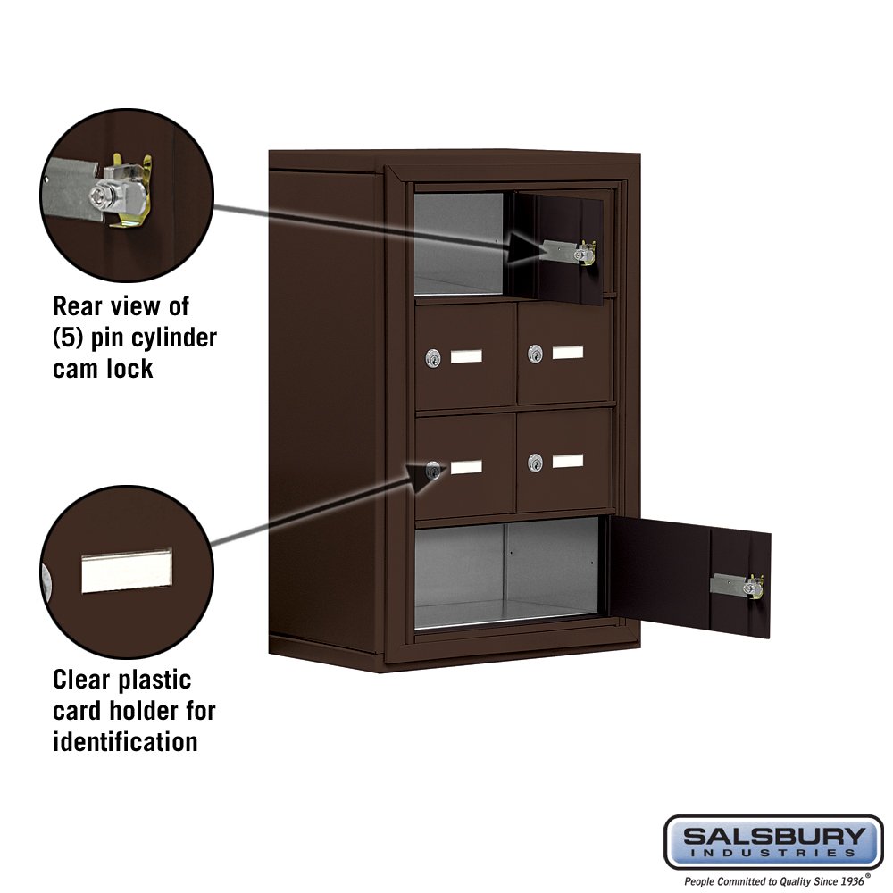 Secure 4-Unit Surface Mounted Cell Phone Locker with Master Key - 8-Inch Bronze Compartments by Salsbury Industries | Ideal for Schools, Gyms & Offices