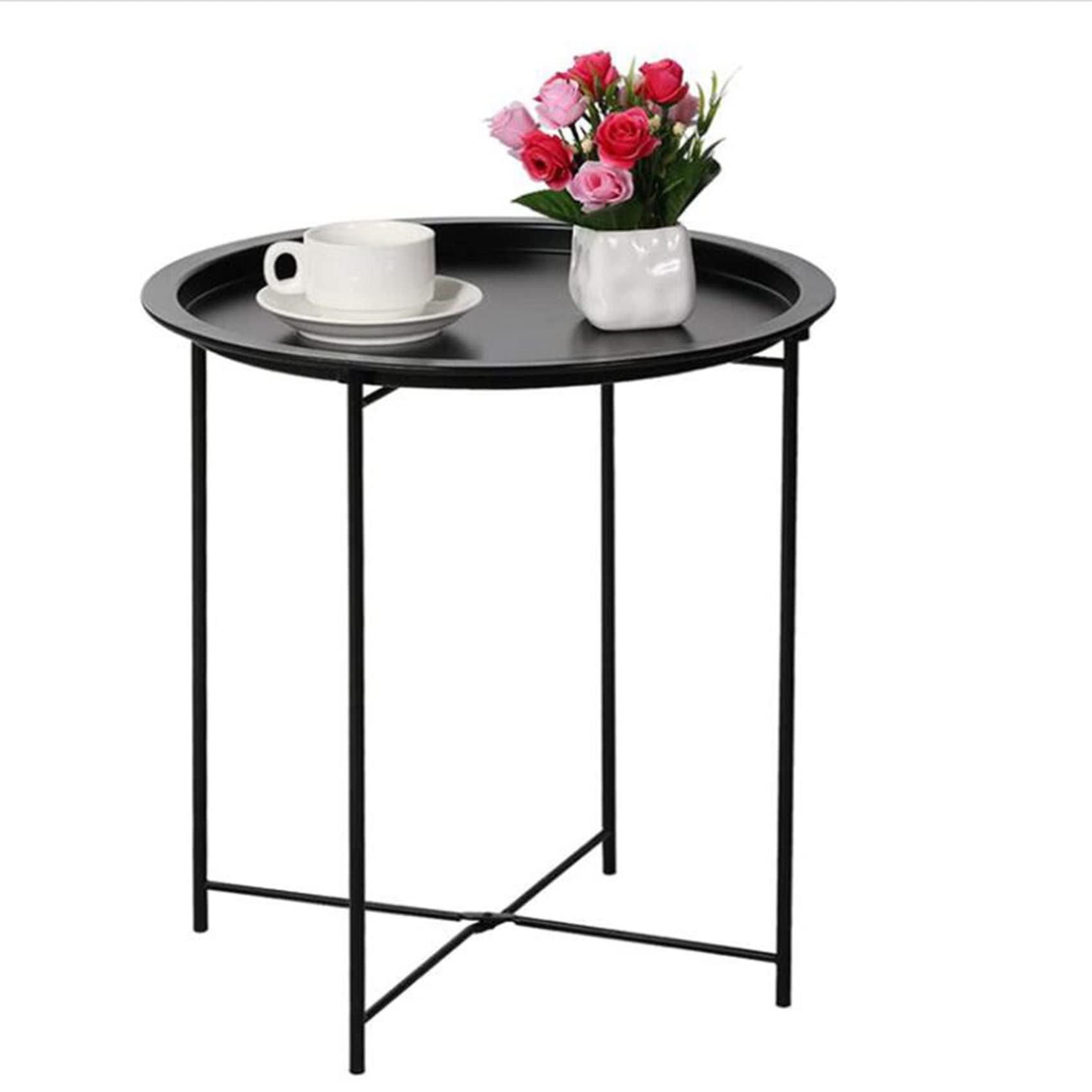 YUMEIGE Folding Tray Metal Side Table - Small Round End Table for Sofa, Rustproof & Waterproof Coffee Table for Indoor & Outdoor Use - Perfect for Snacks, Drinks, and Living Room Decor (2 Colors) - Ideal for Patio, Bedroom, or Office Workspace