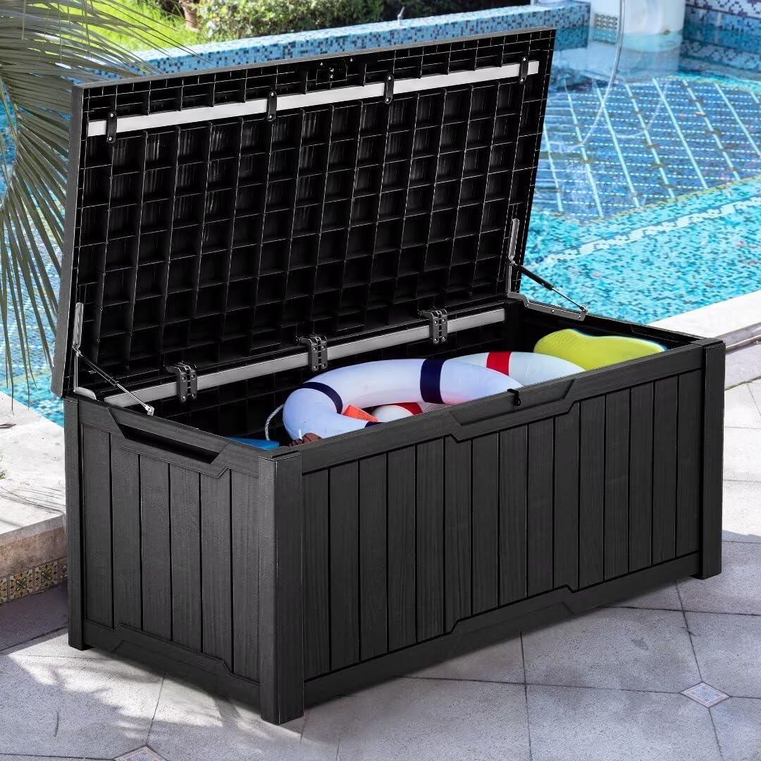YITAHOME 120 Gallon Outdoor Storage Deck Box - Large Waterproof Resin Patio Storage Container for Outdoor Cushions, Garden Tools & Pool Accessories - Lockable Deck Box for Backyard, Patio & Poolside (Black)
