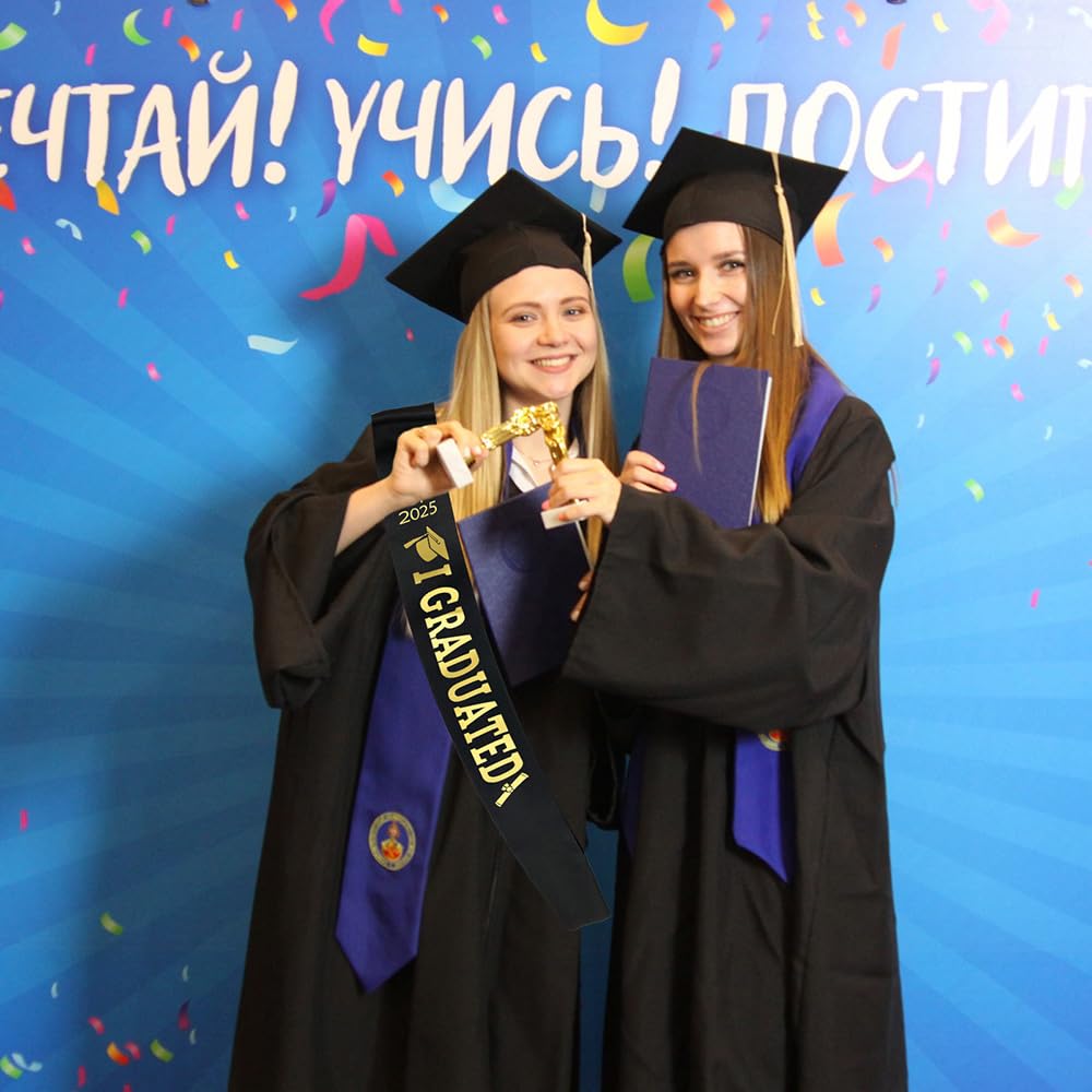 2025 Graduation Sash - Black with Gold Glitter 