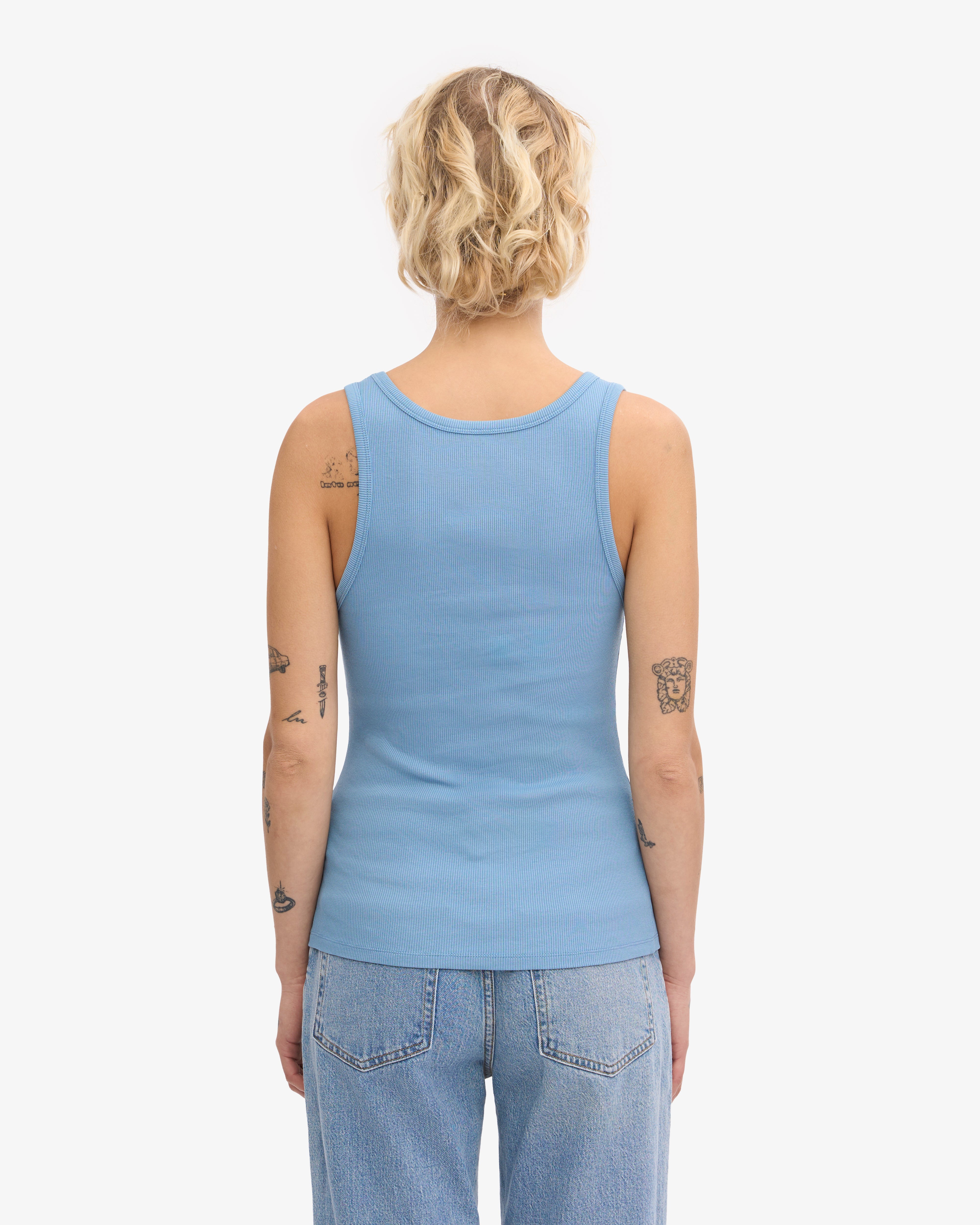 Organic Cotton Ribbed Tank Top for Women - Soft & Comfortable Seaside Blue - Perfect for Summer, Beach, Yoga & Casual Wear